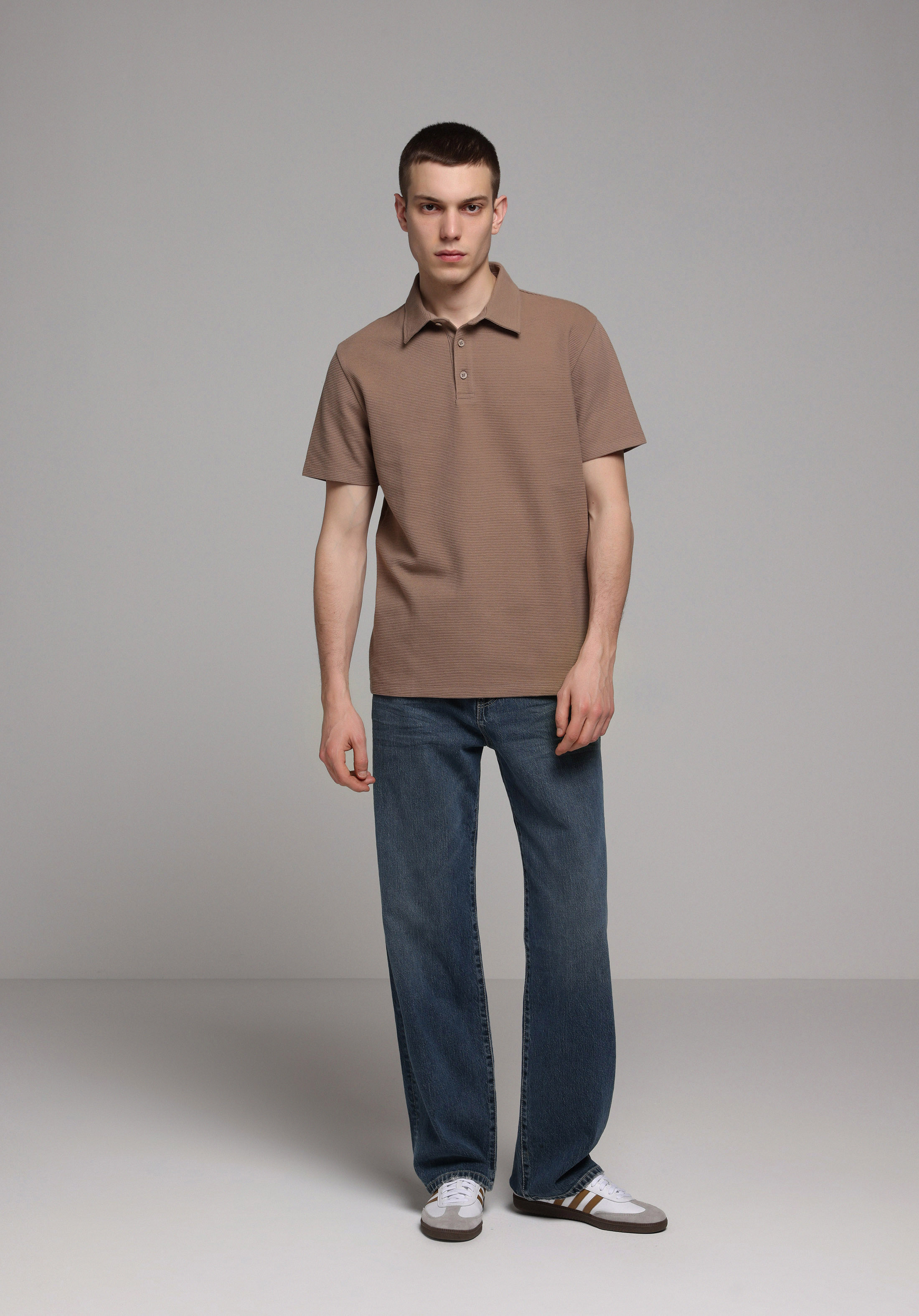 Regular Fit Polo Yaka Düz Erkek Gri Kısa Kol Tişört