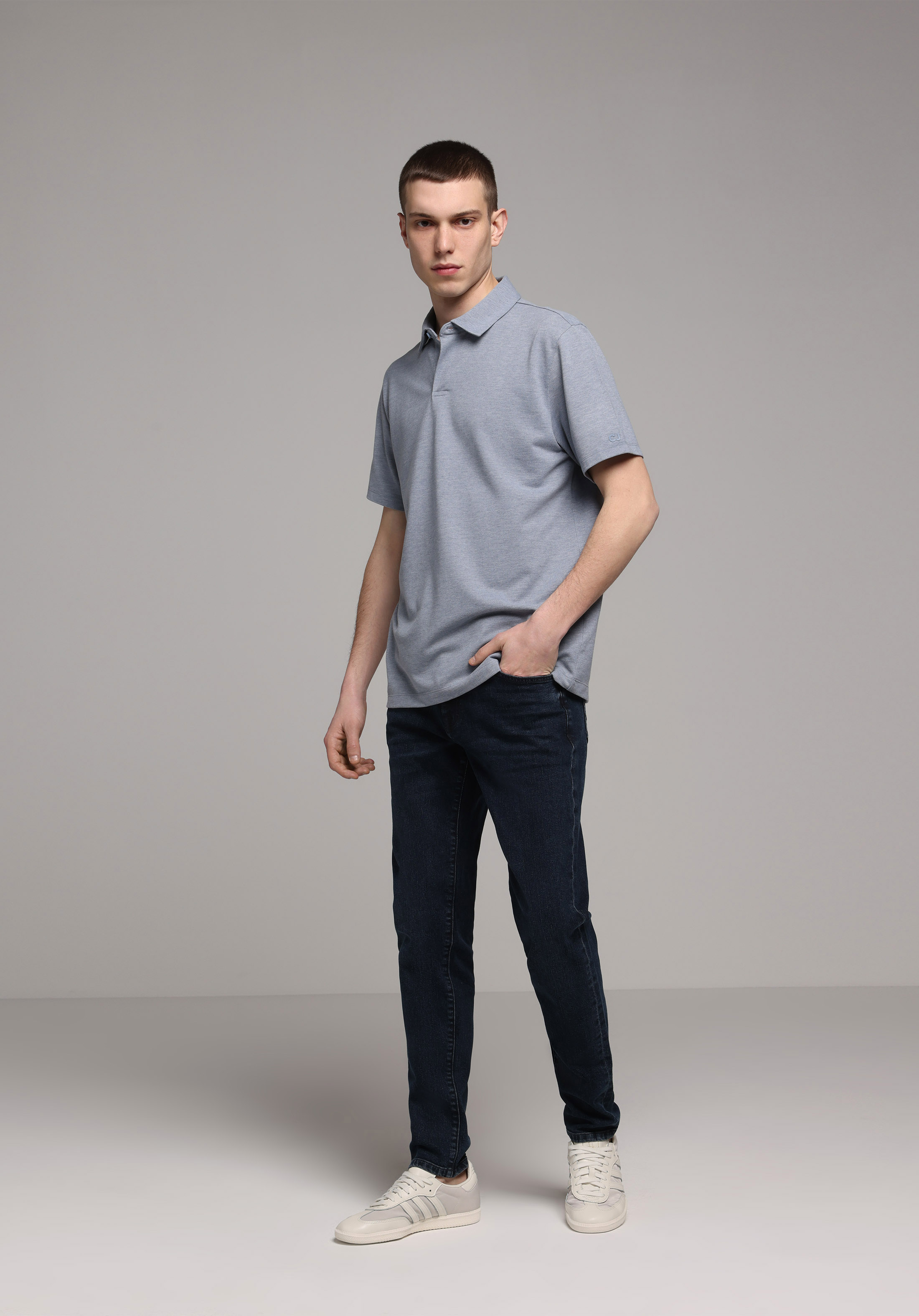 Regular Fit Polo Yaka Düz Erkek Mavi Kısa Kol Tişört