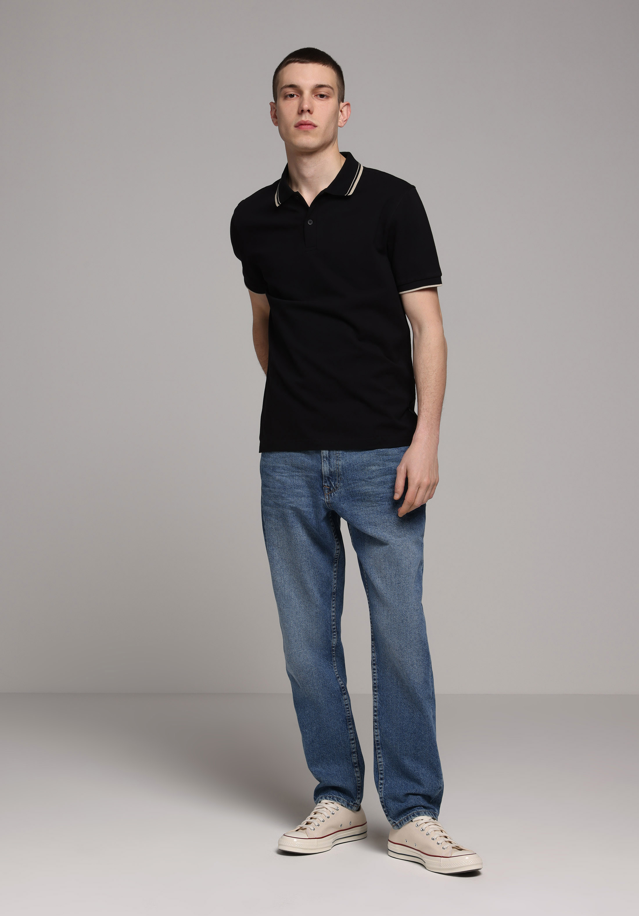 Regular Fit Polo Yaka Düz Erkek Siyah Kısa Kol Tişört