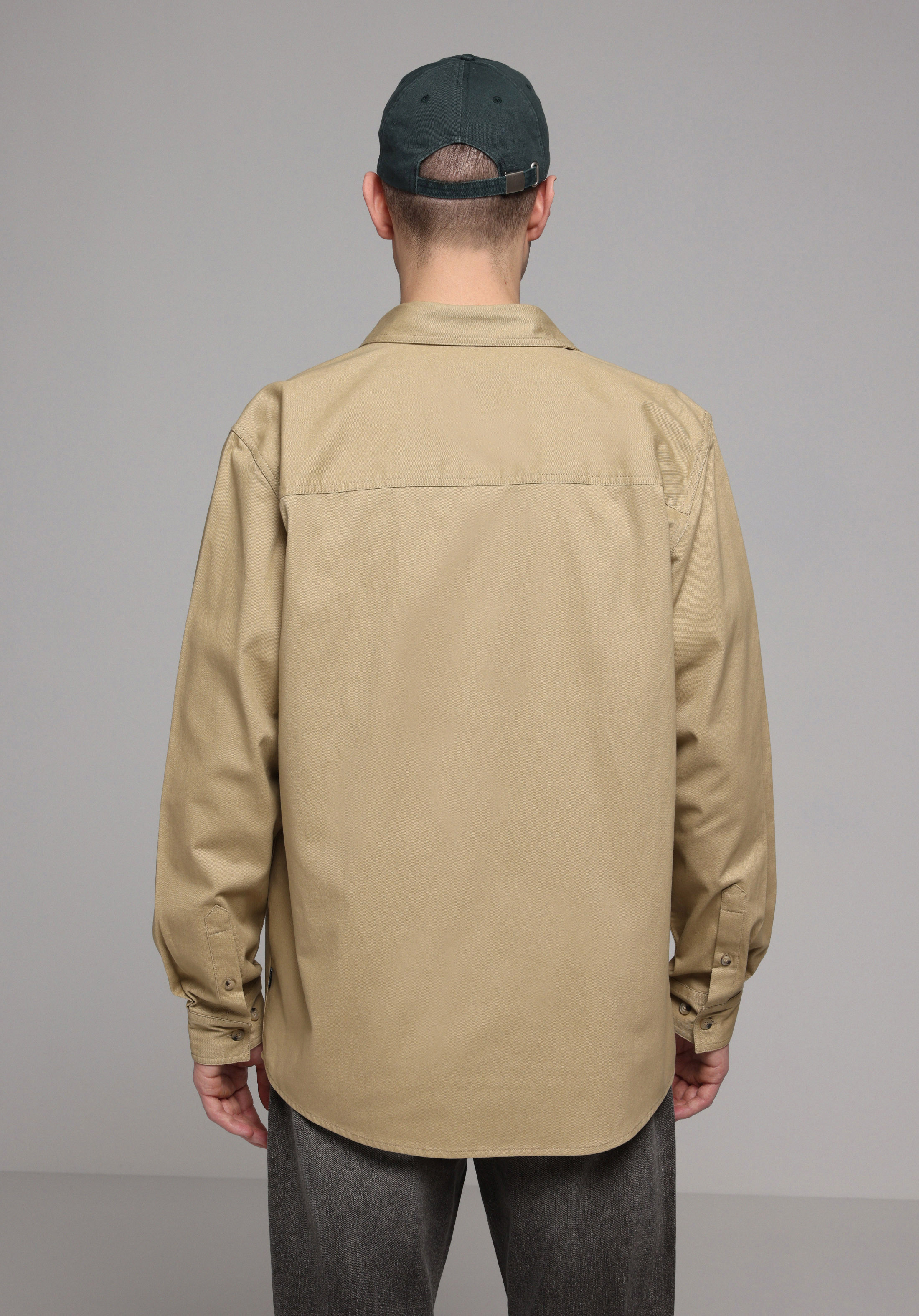 Relaxed Fit Shirt Neck Düz Erkek Kahverengi Uzun Kol Gömlek