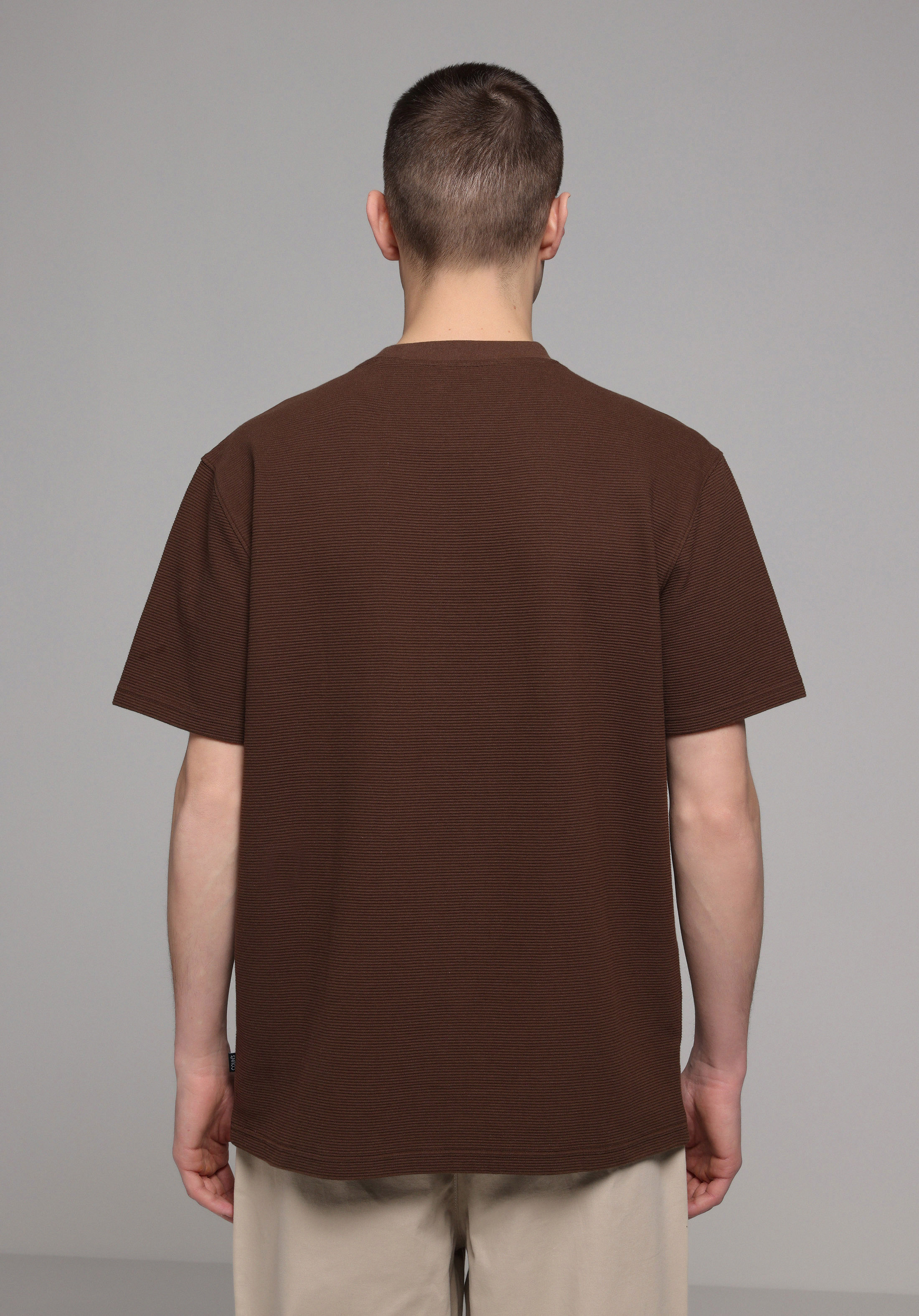 Comfort Fit Yuvarlak Yaka Düz Erkek Kahverengi Kısa Kol Tişört