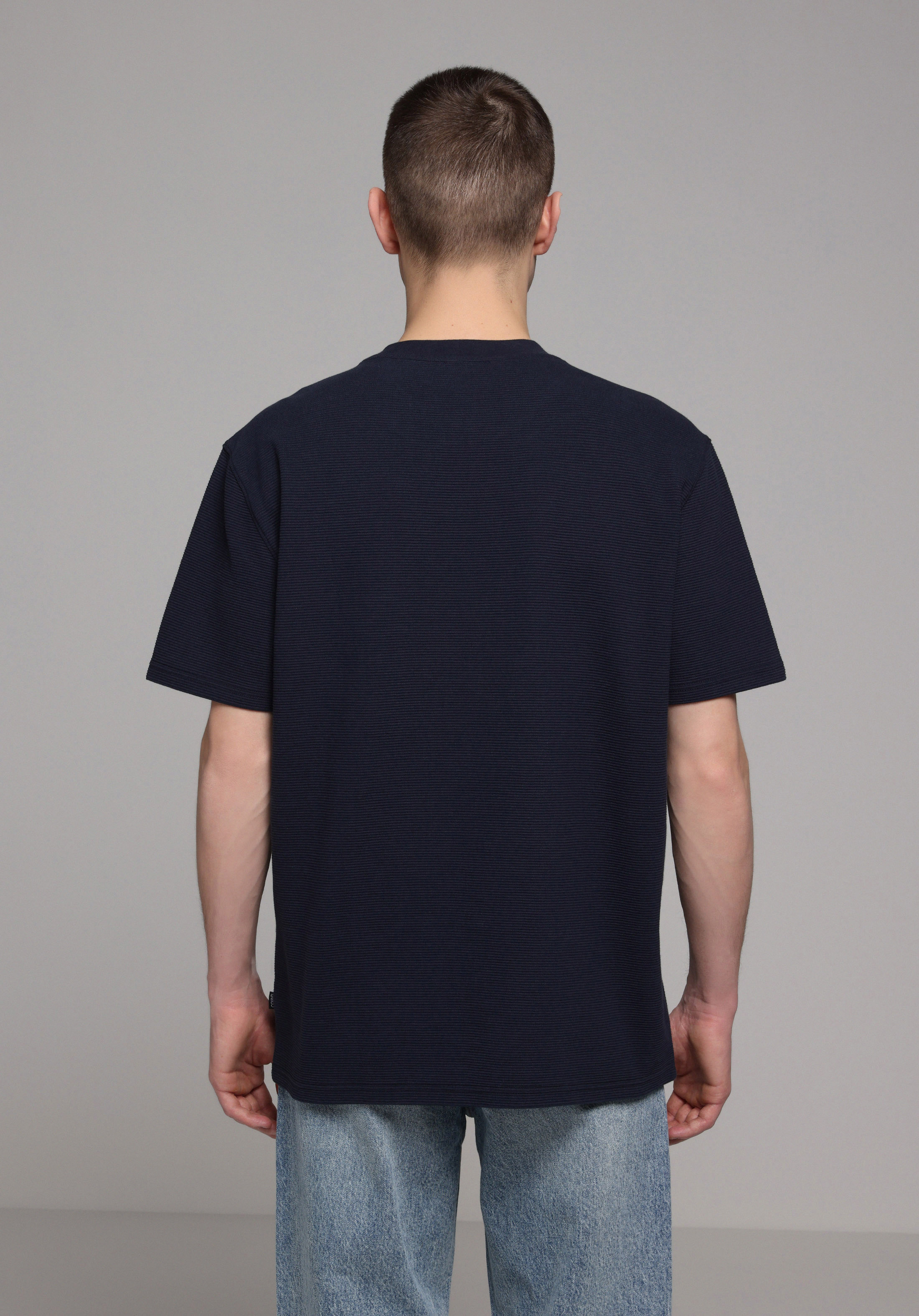 Comfort Fit Yuvarlak Yaka Düz Erkek Lacivert Kısa Kol Tişört