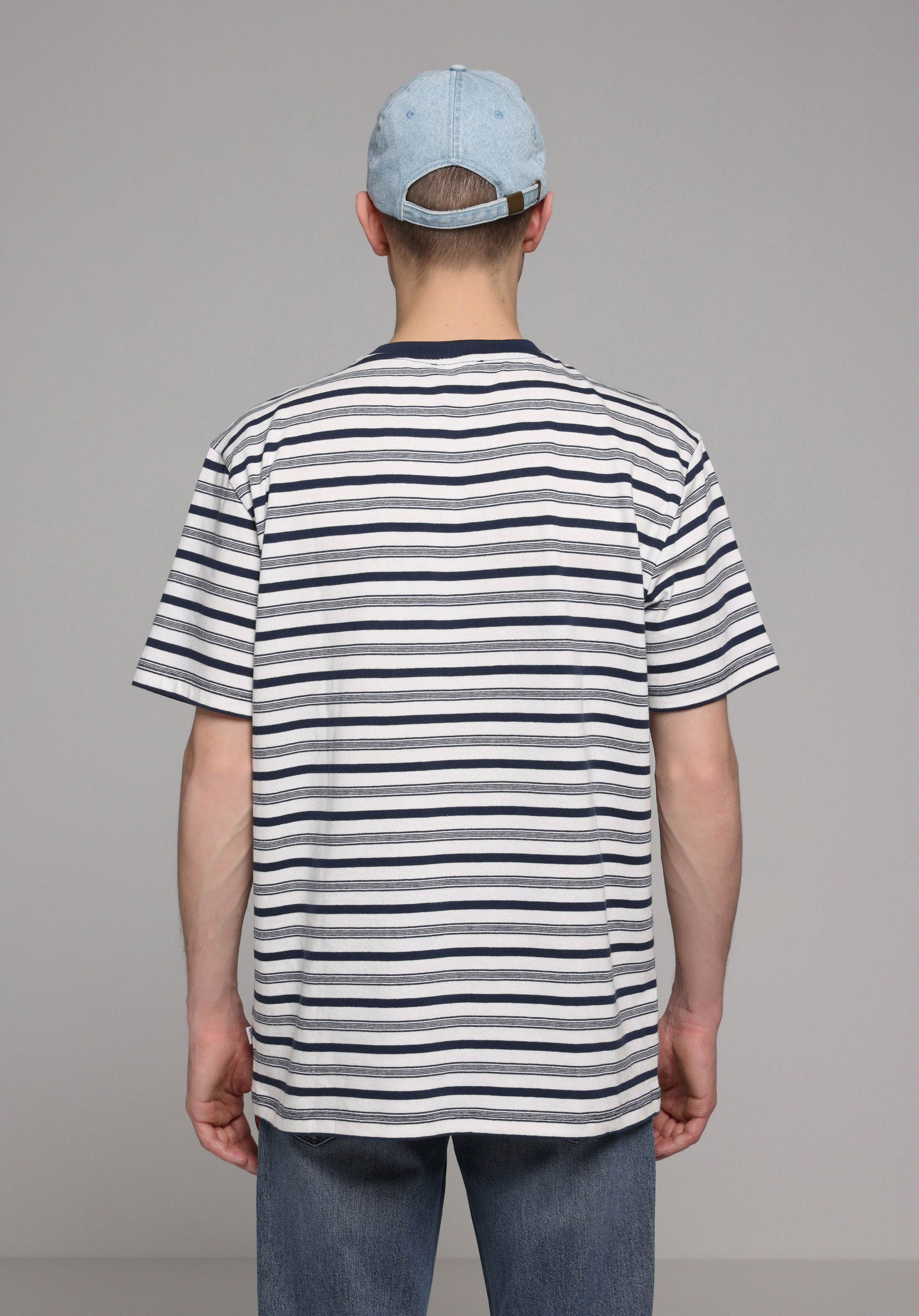 Comfort Fit Yuvarlak Yaka Çizgili Erkek Lacivert Kısa Kol Tişört
