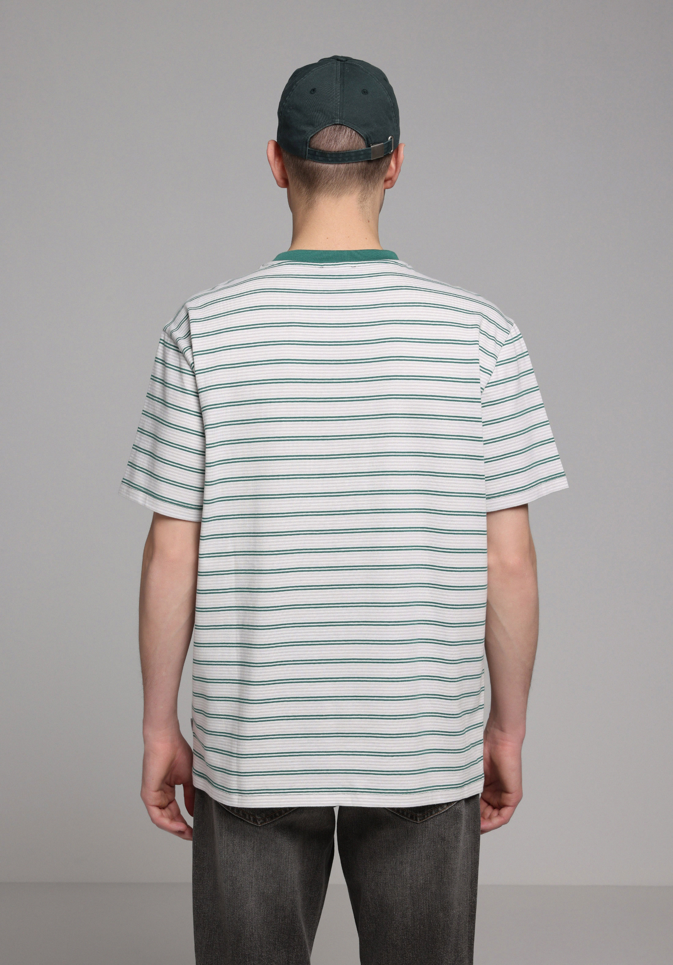 Comfort Fit Yuvarlak Yaka Çizgili Erkek Yeşil Kısa Kol Tişört