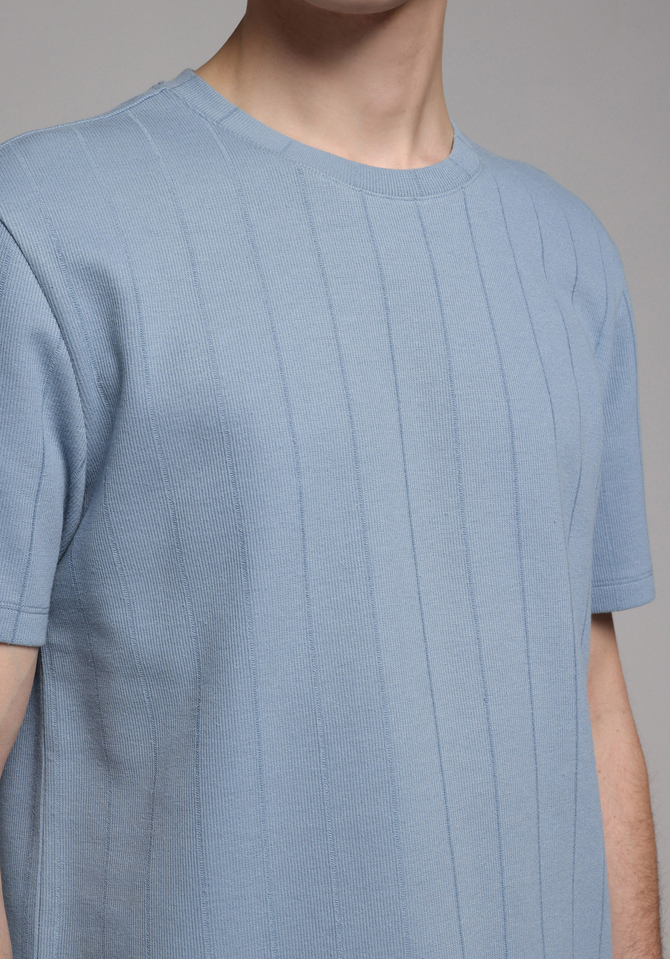 Regular Fit Yuvarlak Yaka Düz Erkek Mavi Kısa Kol Tişört