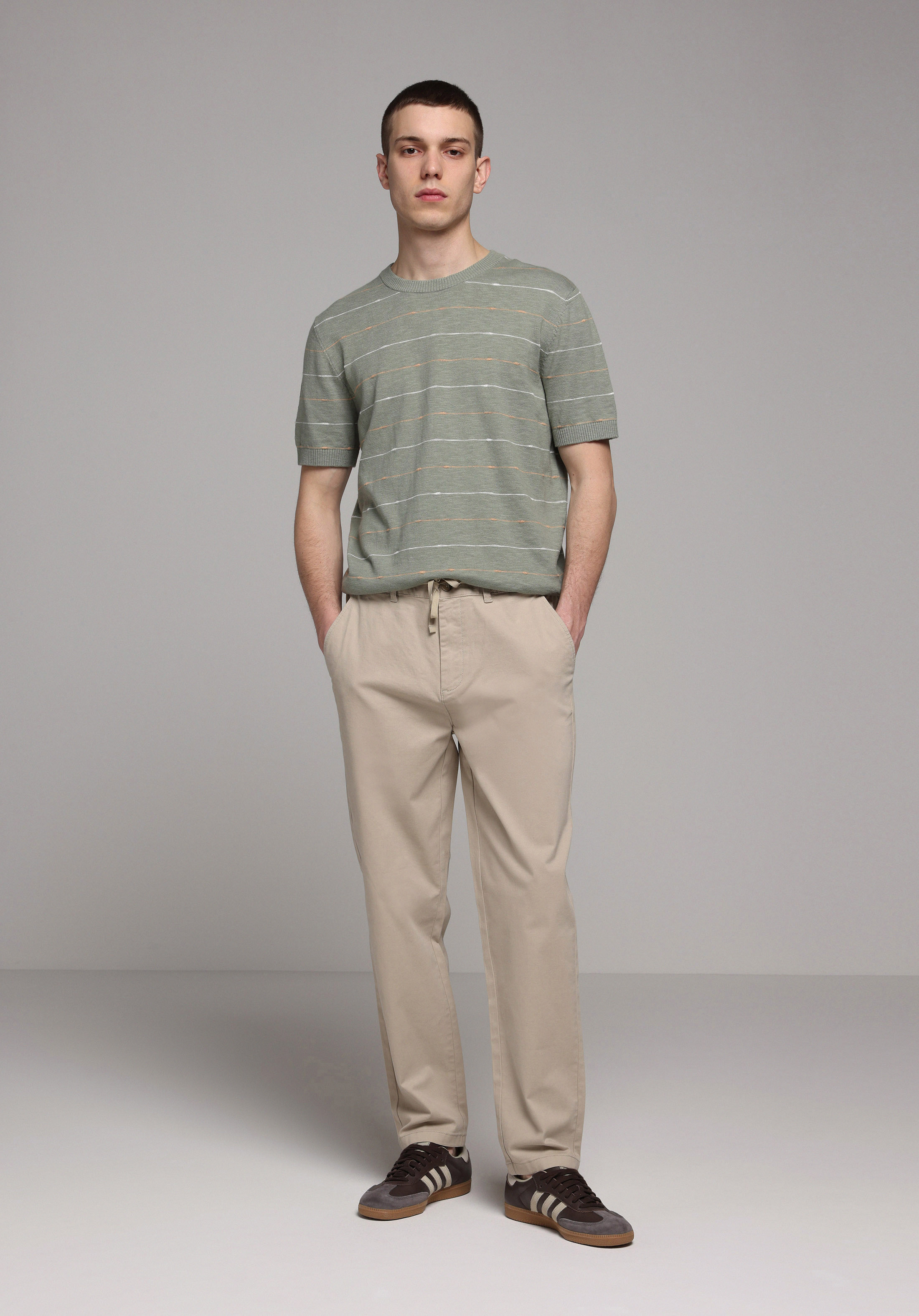 Regular Fit Orta Bel Düz Paça Erkek Bej  Pantolon