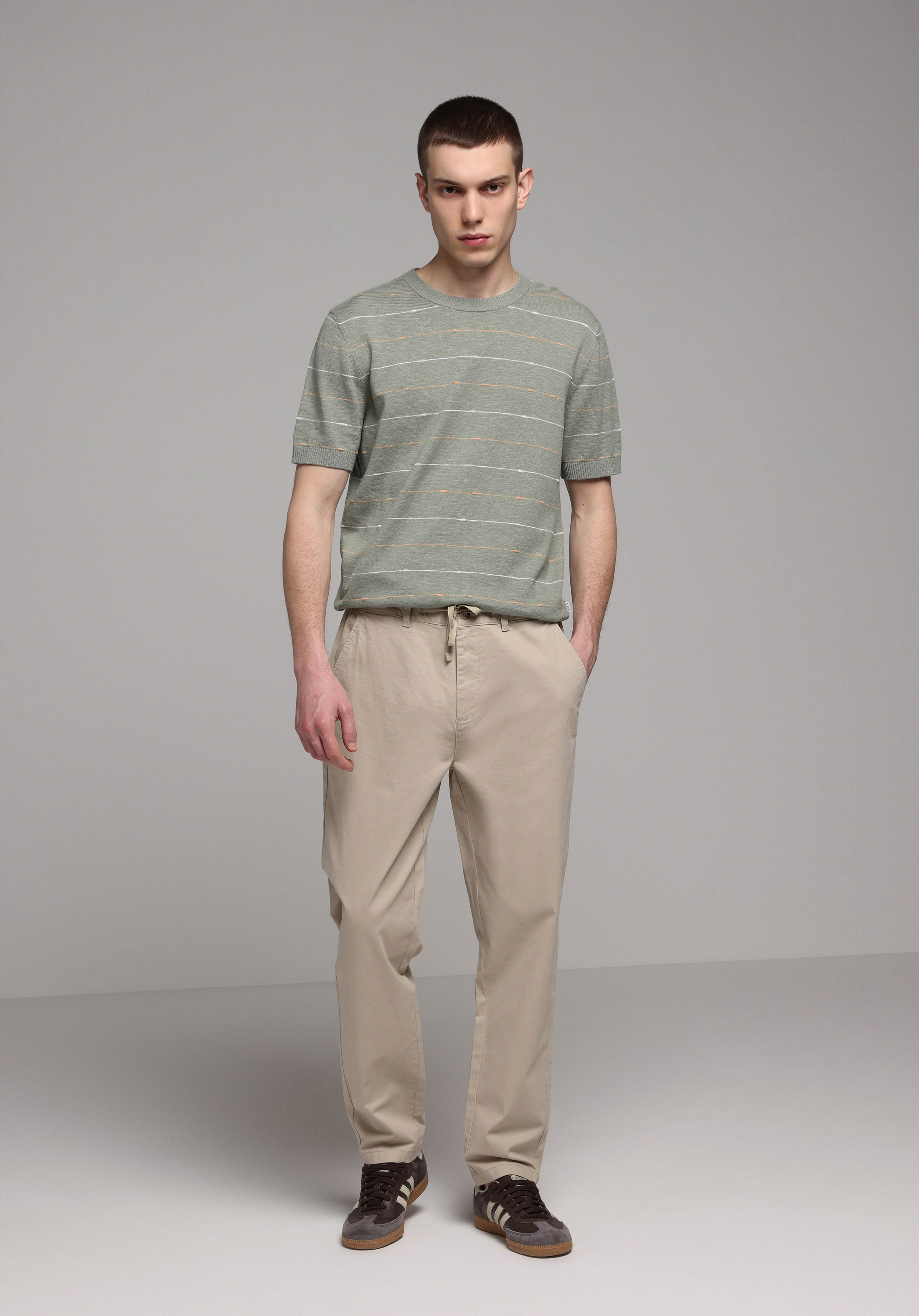 Regular Fit Orta Bel Düz Paça Erkek Bej  Pantolon