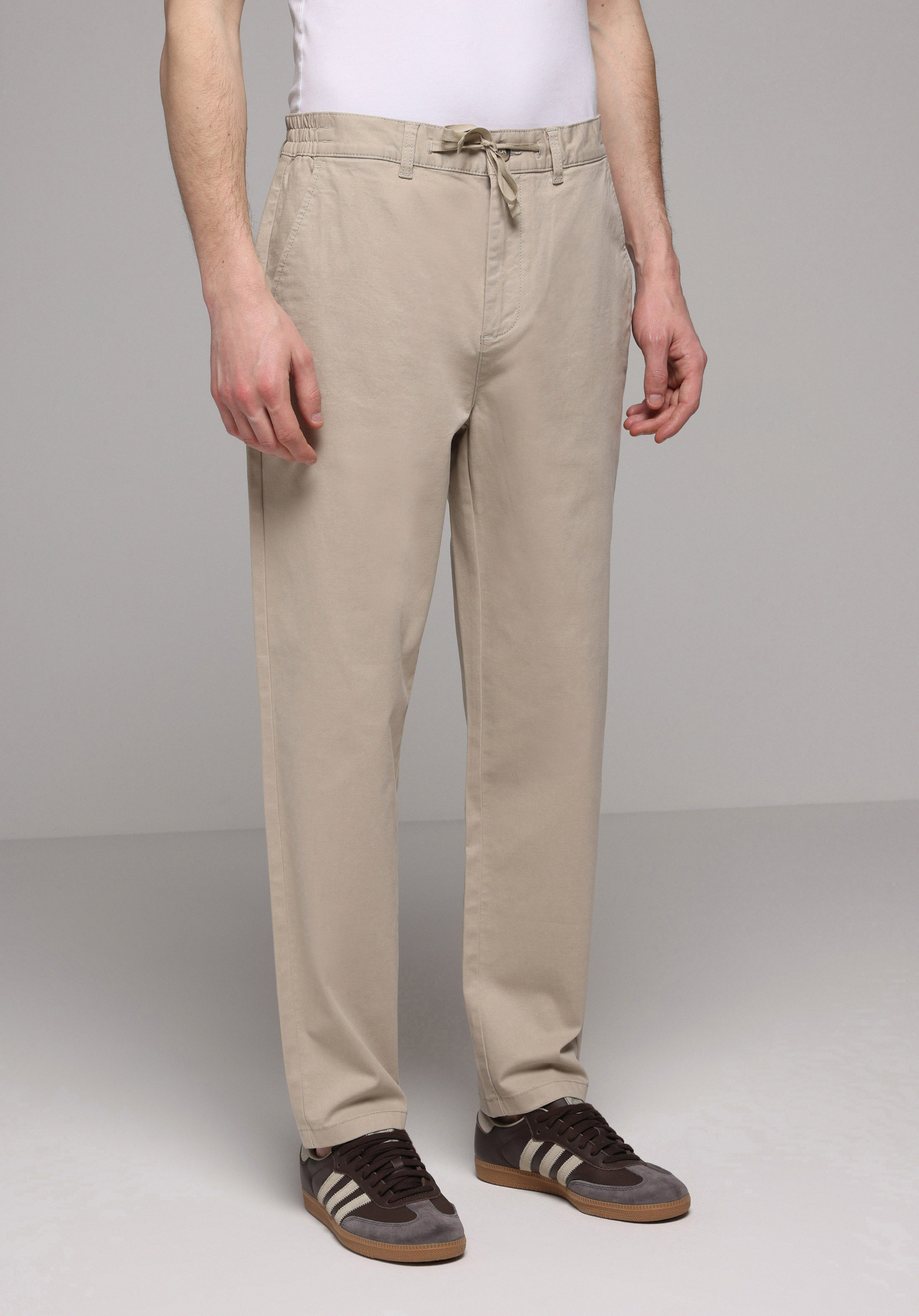 Regular Fit Orta Bel Düz Paça Erkek Bej  Pantolon