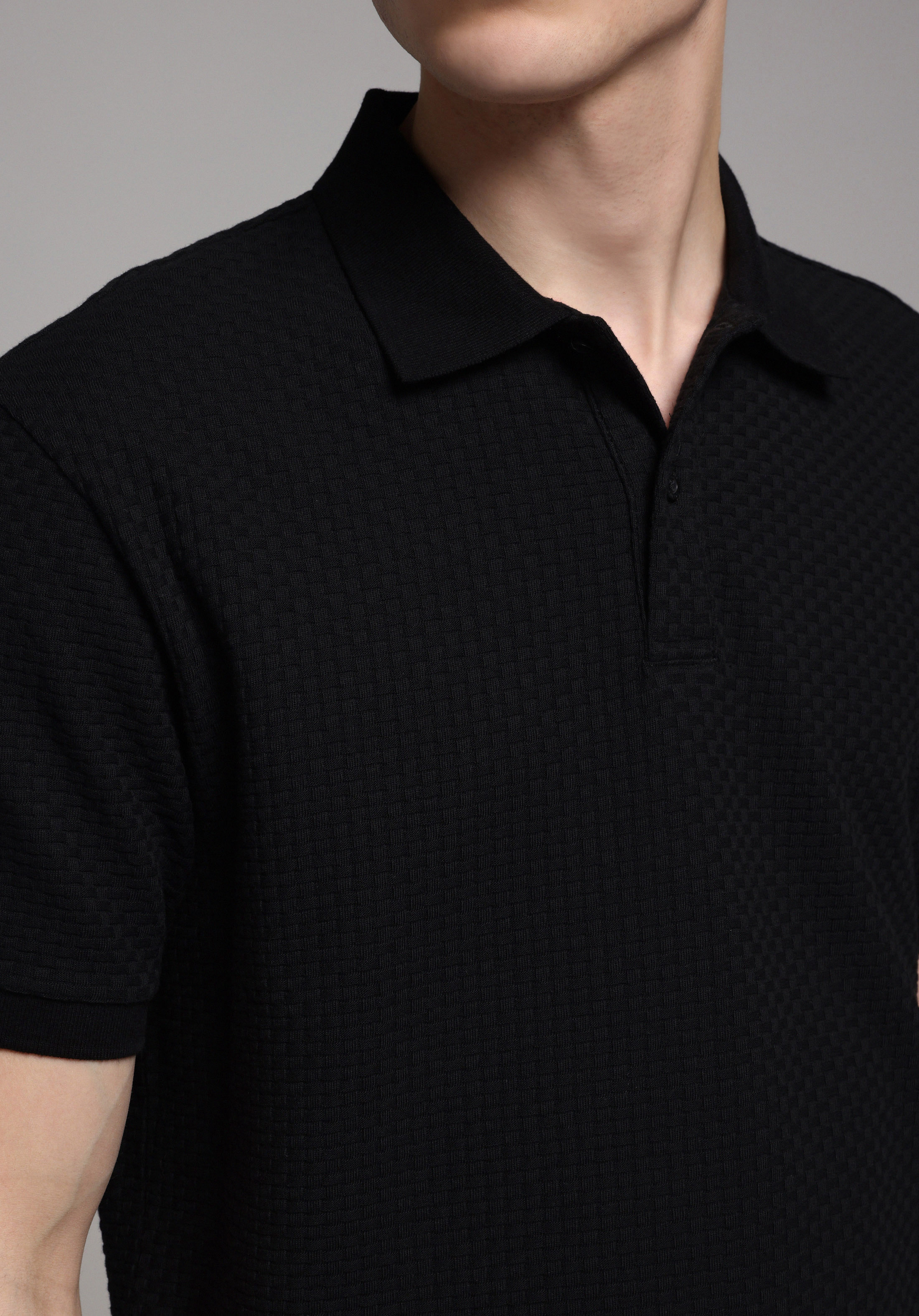 Regular Fit Polo Yaka Düz Erkek Siyah Kısa Kol Tişört