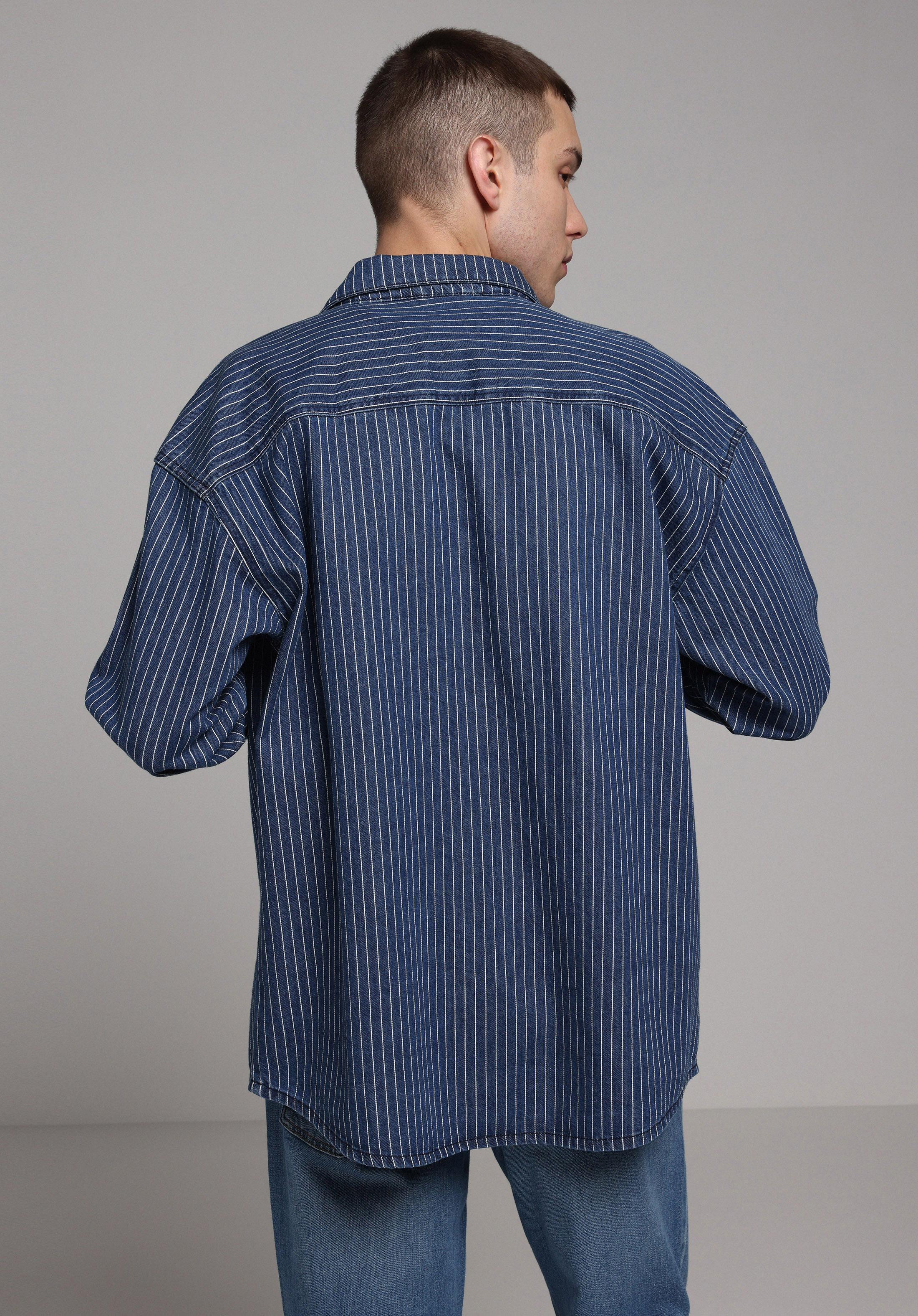 Oversize Fit   Erkek Stripe Denim Shacket