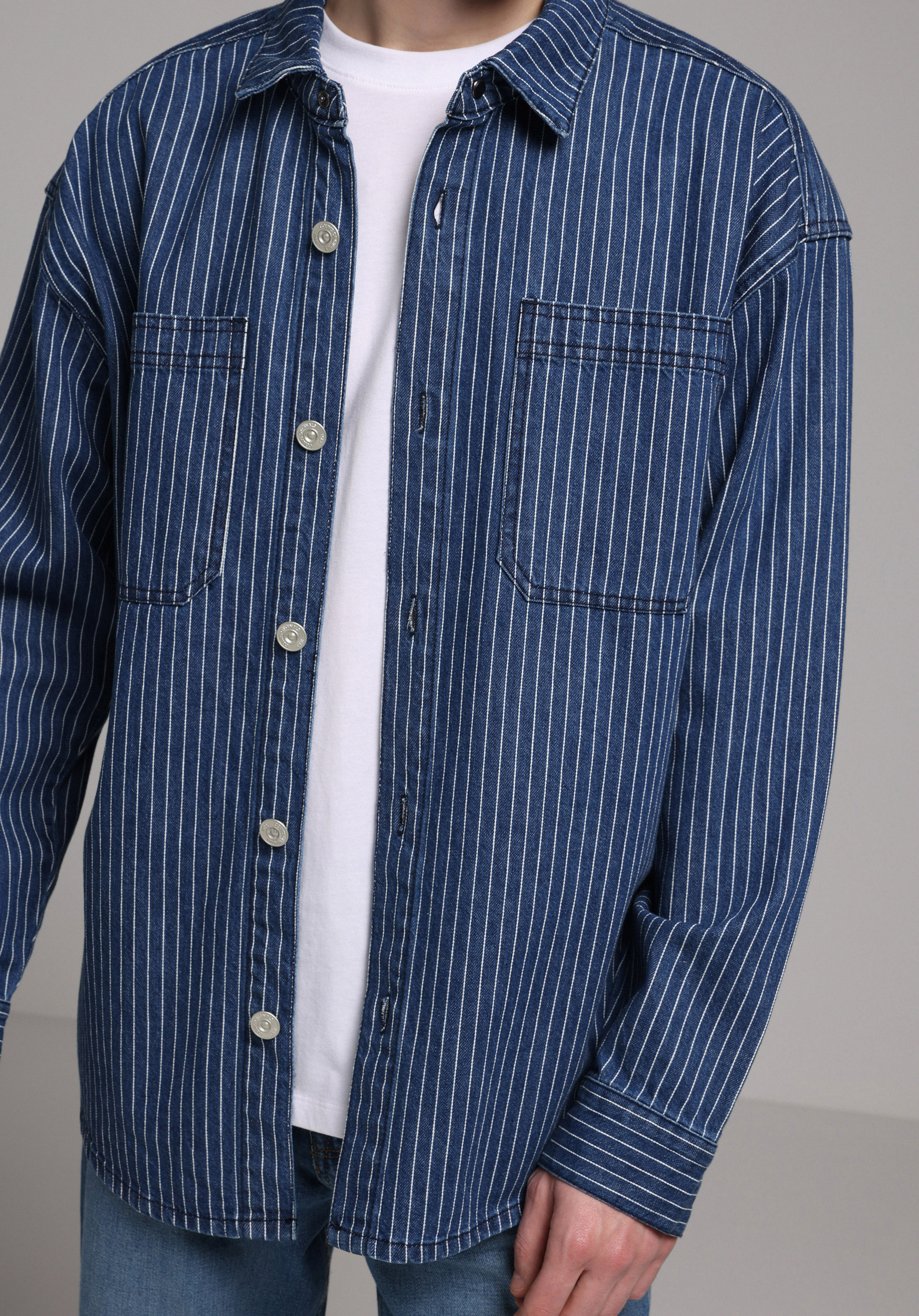 Oversize Fit   Erkek Stripe Denim Shacket