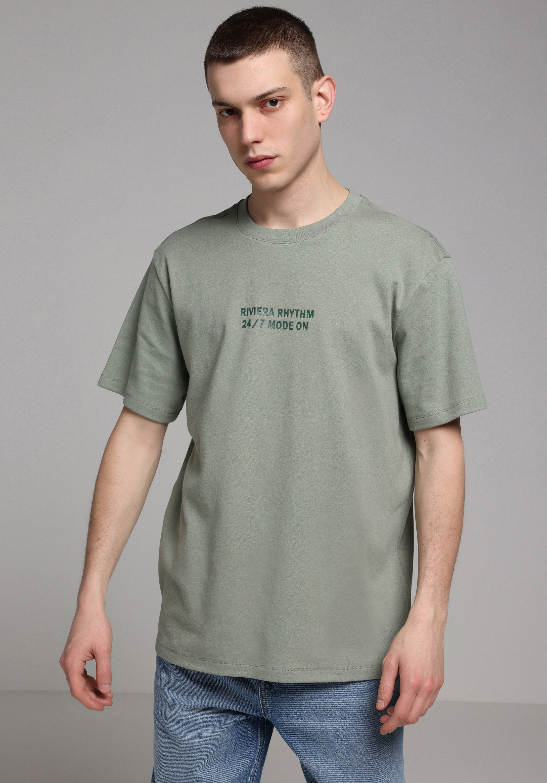 Comfort Fit Yuvarlak Yaka Düz Erkek Yeşil Kısa Kol Tişört