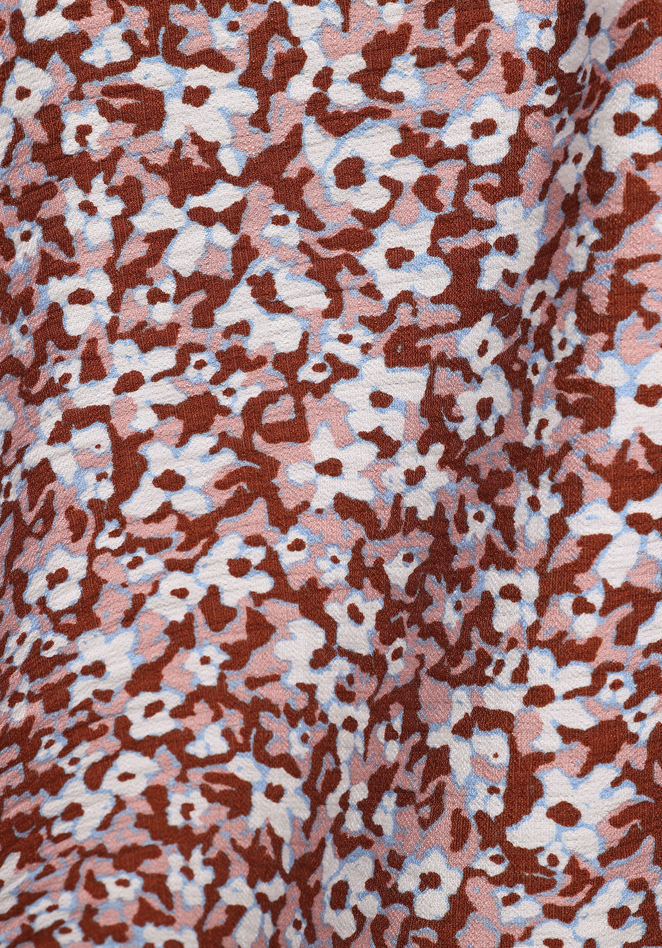 Fashion Fit Yuvarlak Yaka Çiçekli Kadın Kahverengi Uzun Kol Gömlek