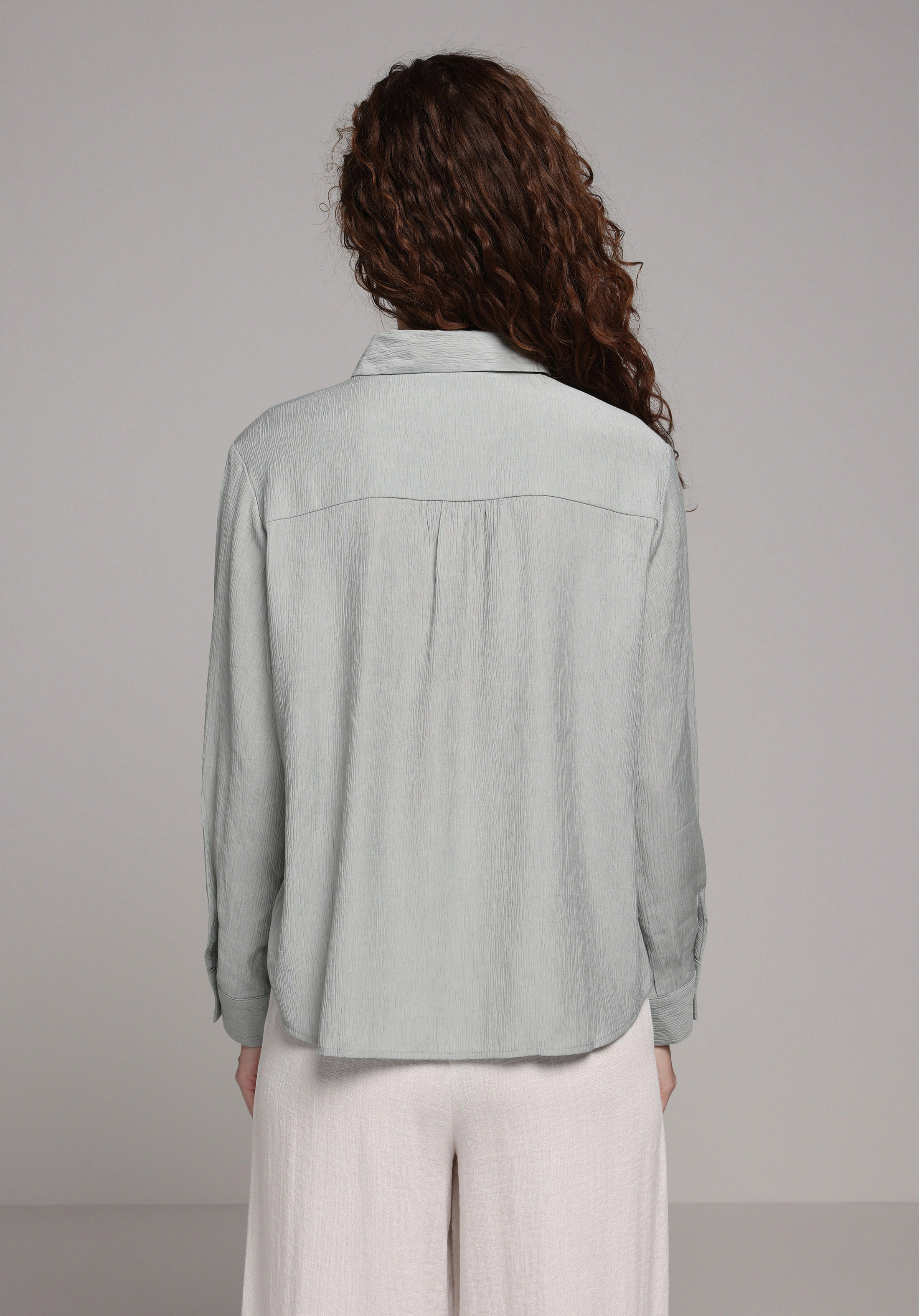 Regular Fit Shirt Neck Düz Kadın Yeşil Uzun Kol Gömlek