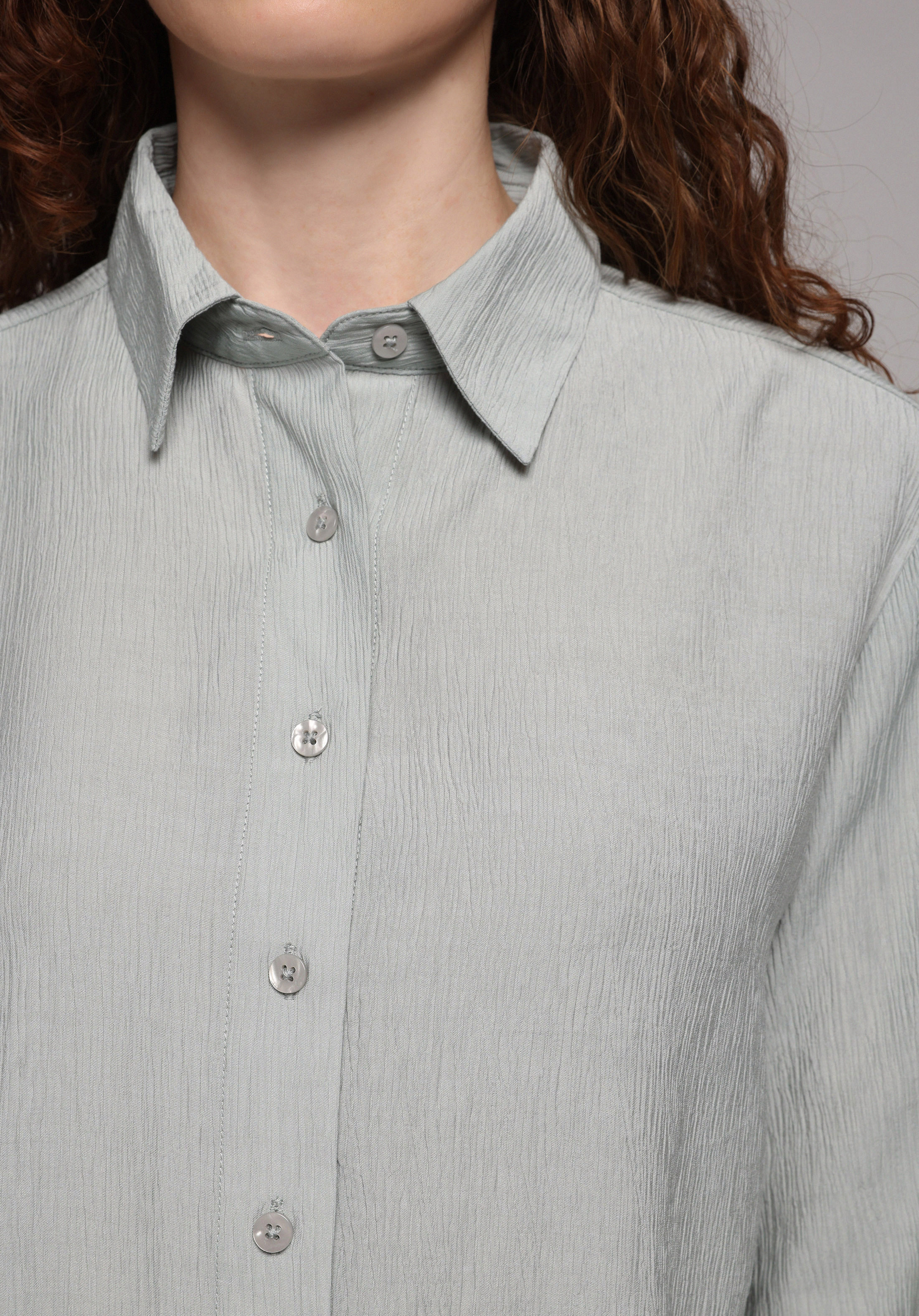 Regular Fit Shirt Neck Düz Kadın Yeşil Uzun Kol Gömlek