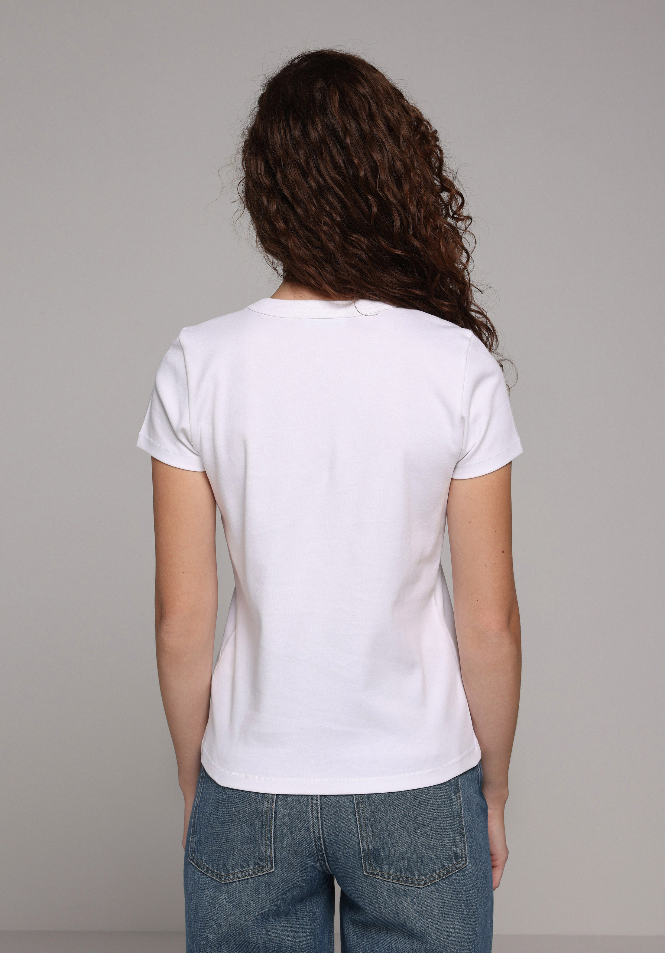 Slim Fit Yuvarlak Yaka Baskılı Kadın Beyaz Kısa Kol Tişört