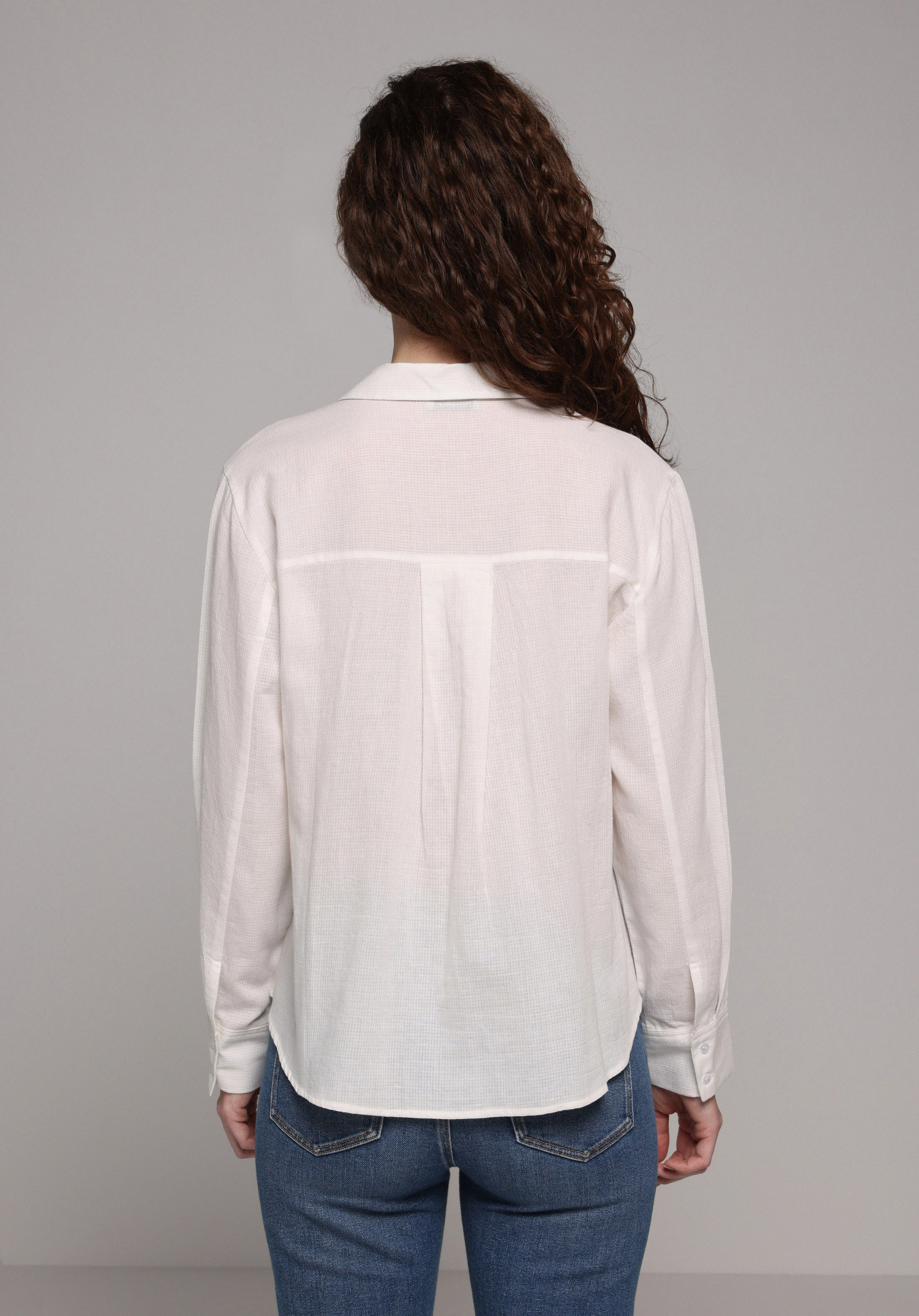 Fashion Fit Shirt Neck Nakışlı Kadın Beyaz Uzun Kol Gömlek