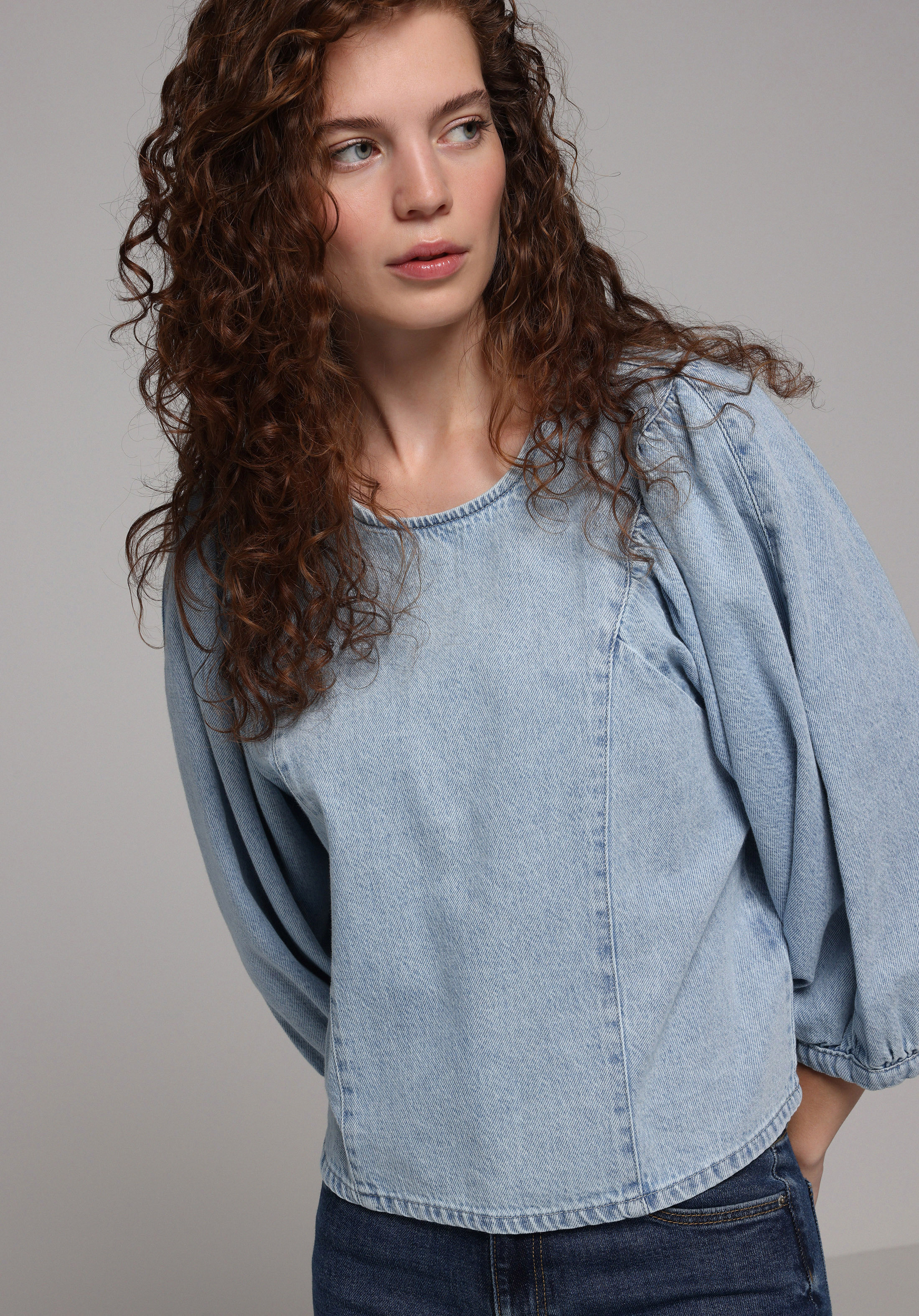 Regular Fit   Kadın Light İndigo Denim  Gömlek