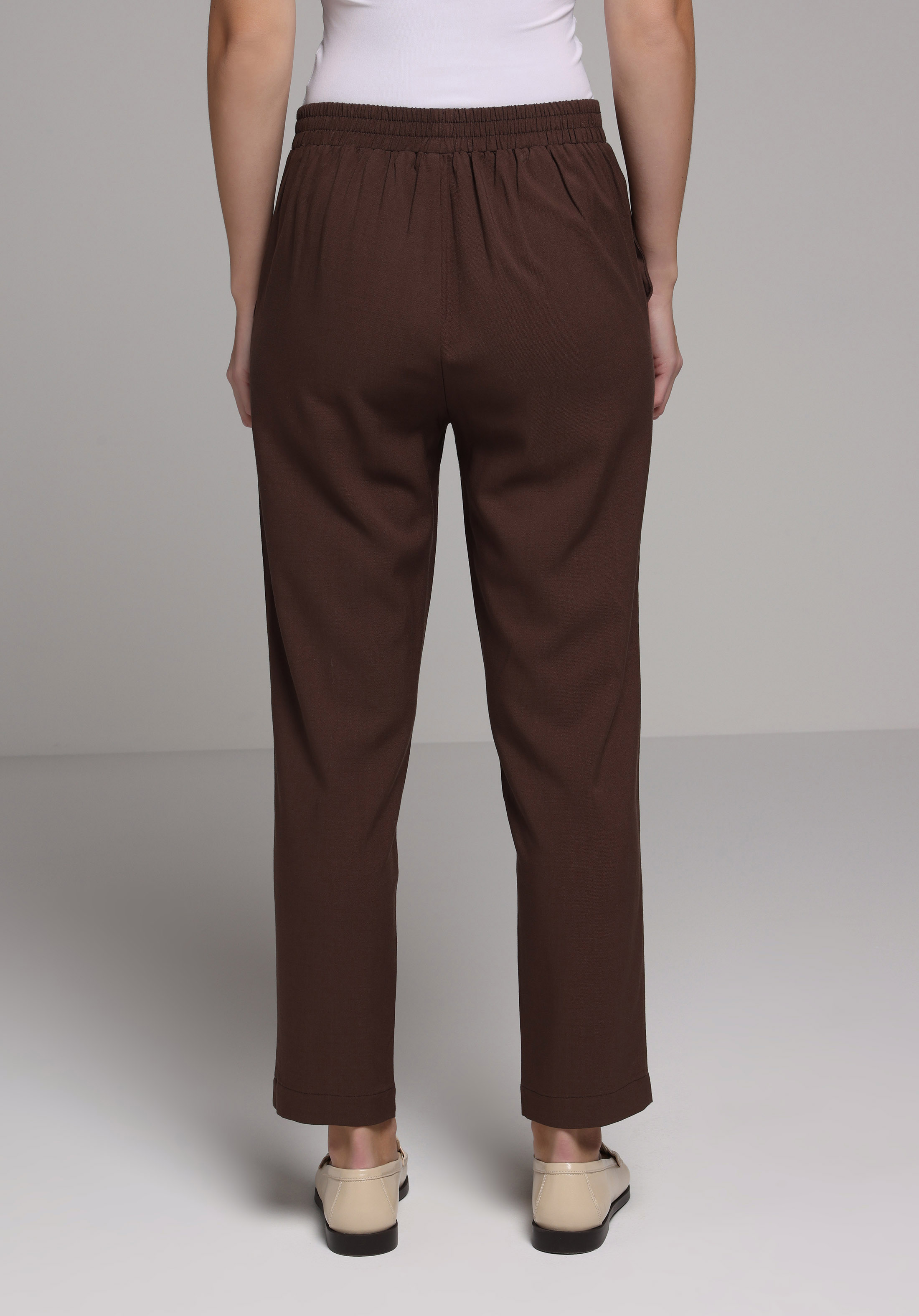 Regular Fit Yüksel Bel Düz Paça Kadın Kahverengi  Pantolon