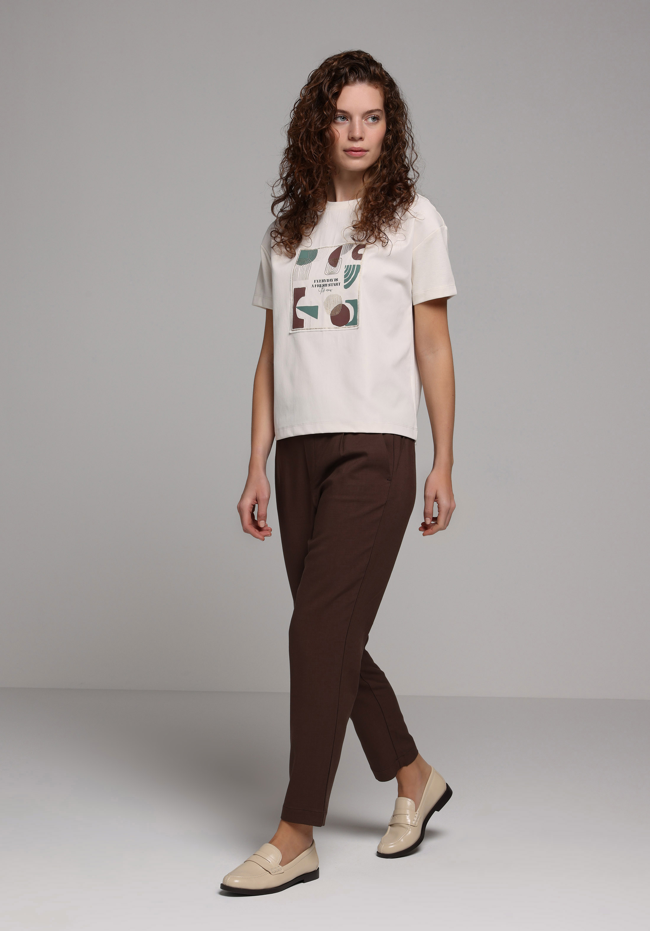 Regular Fit Yüksel Bel Düz Paça Kadın Kahverengi  Pantolon