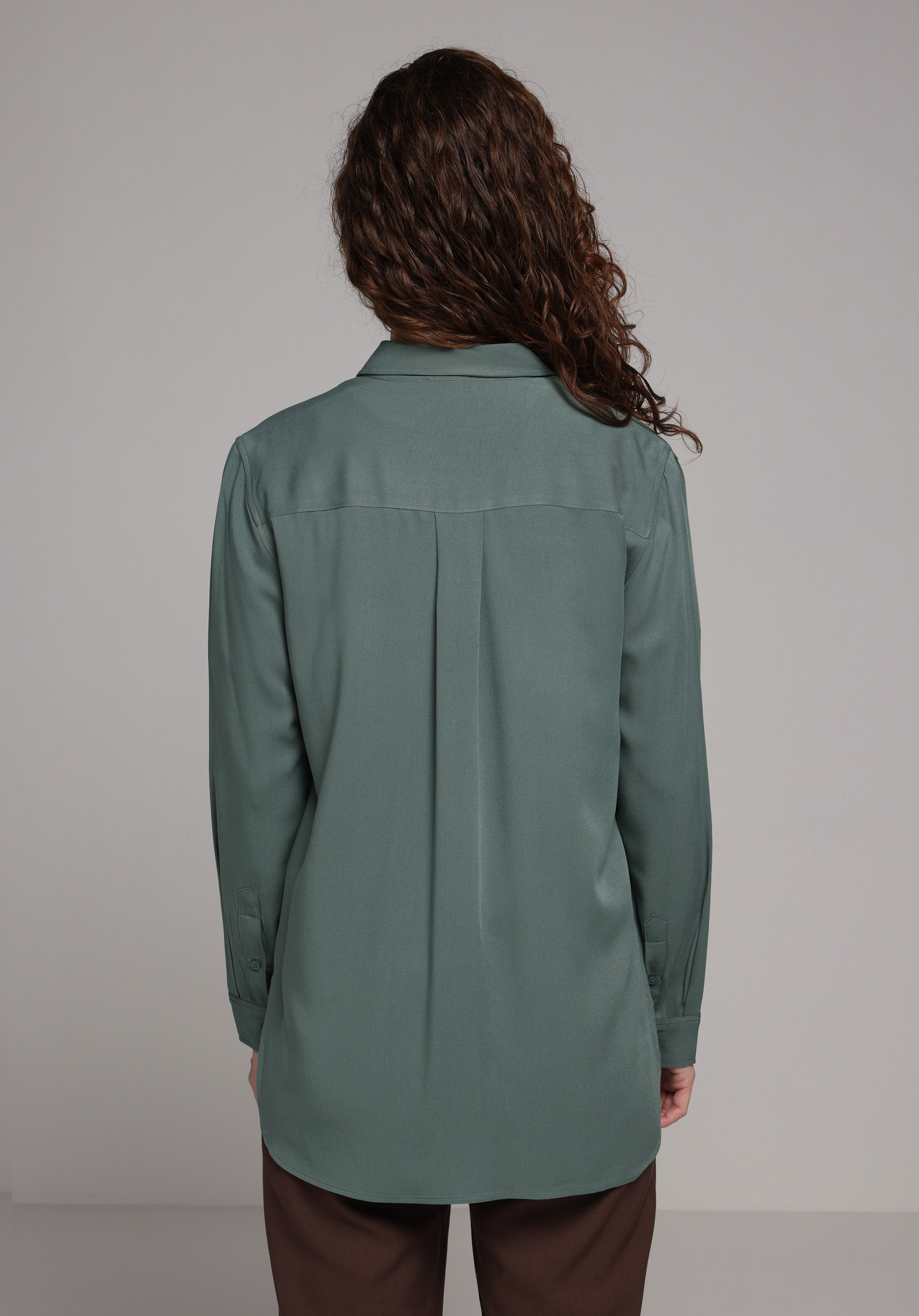 Regular Fit Shirt Neck Düz Kadın Yeşil Uzun Kol Gömlek