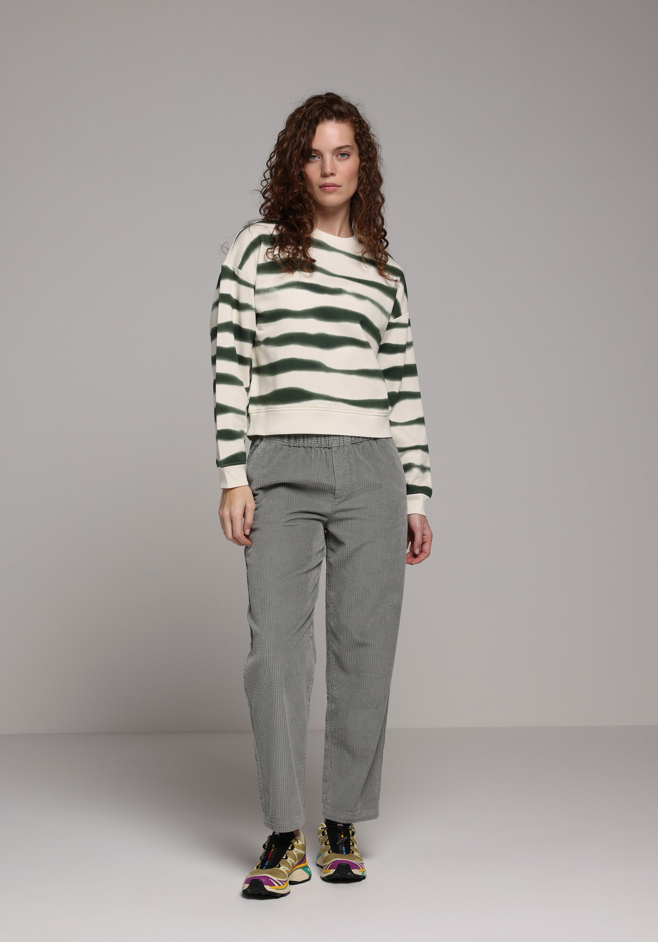 Regular Fit Yuvarlak Yaka Batik Kadın Yeşil Sweatshirt