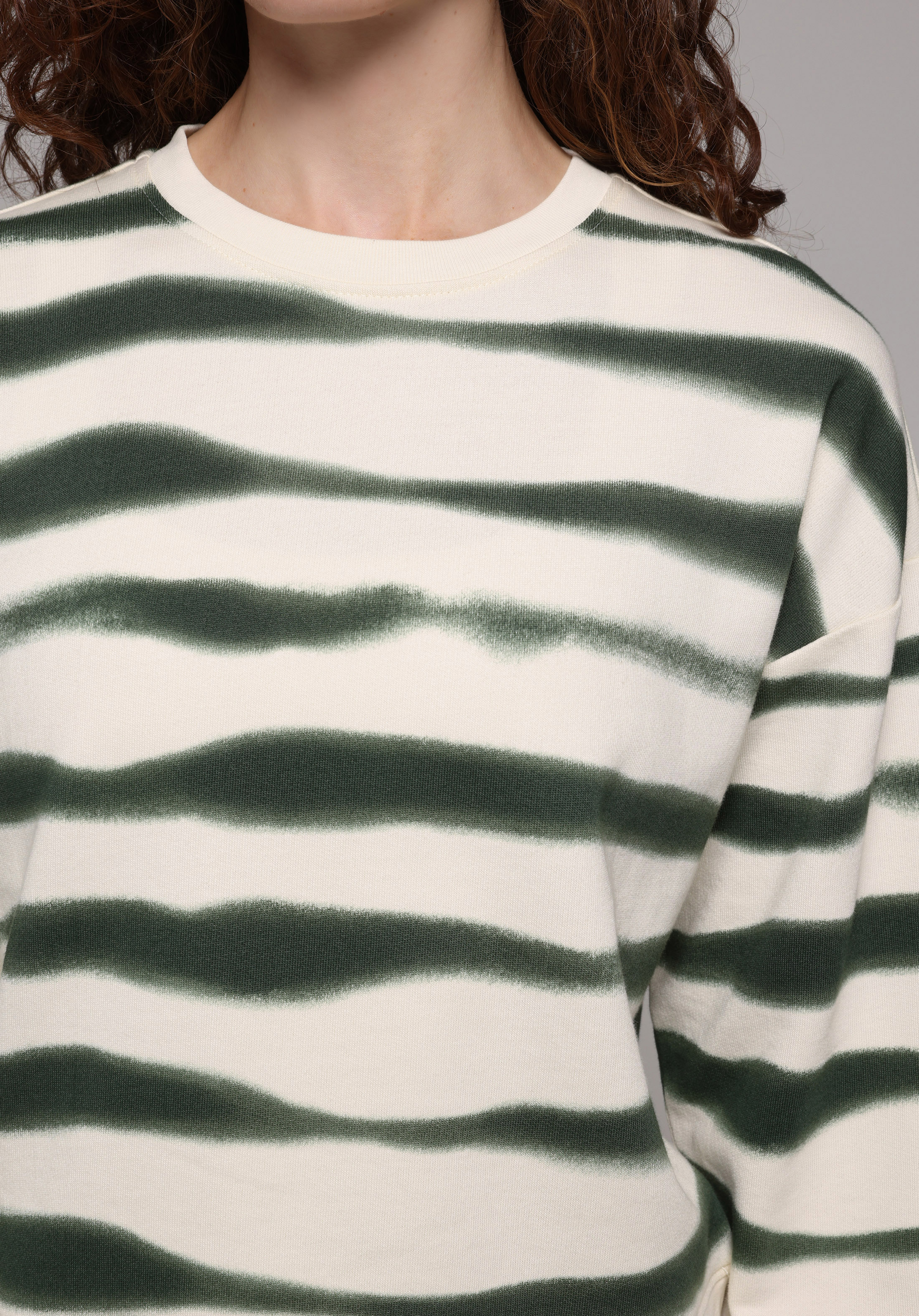 Regular Fit Yuvarlak Yaka Batik Kadın Yeşil Sweatshirt