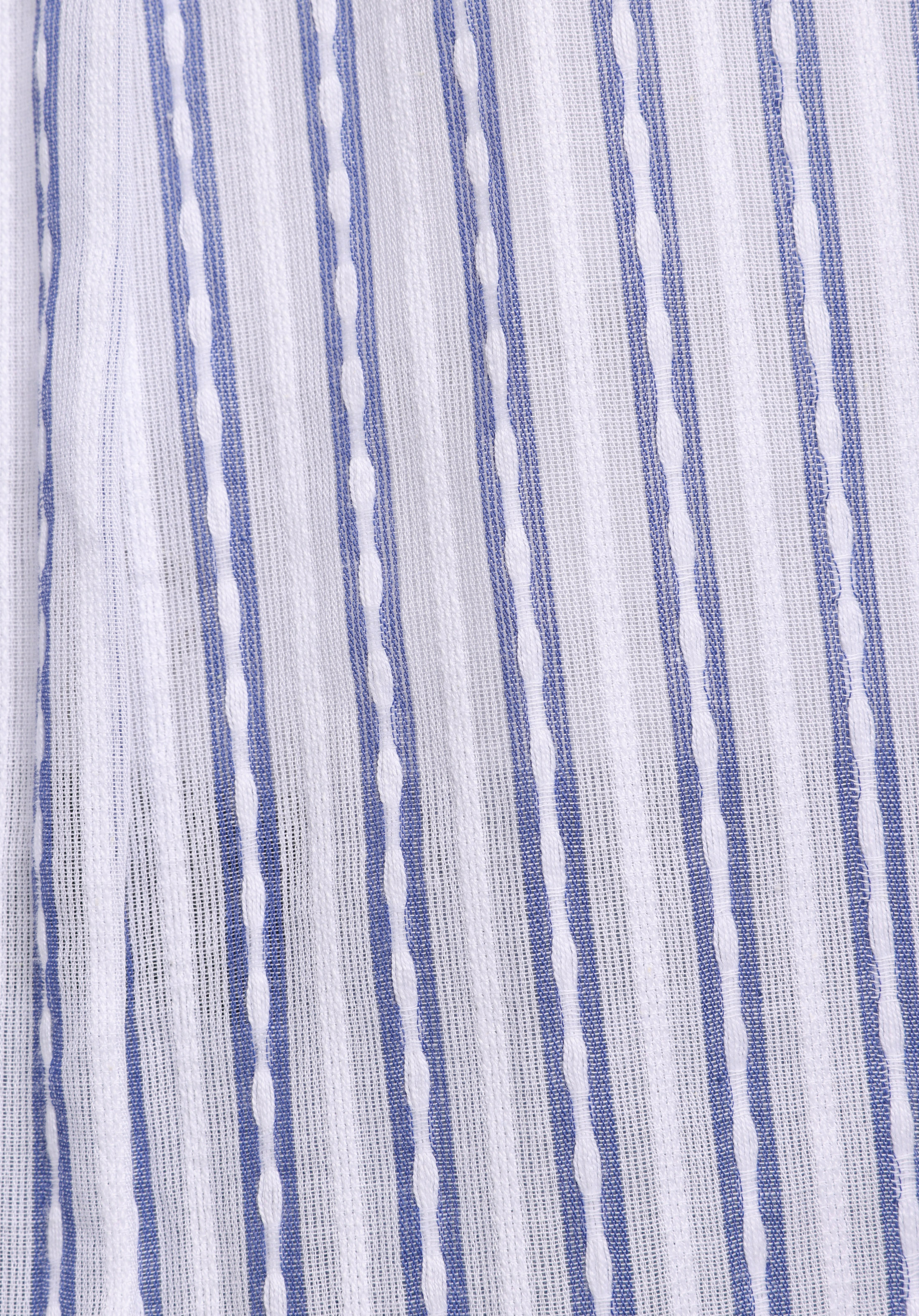 Regular Fit Shirt Neck Çizgili Kadın Mavi Uzun Kol Gömlek