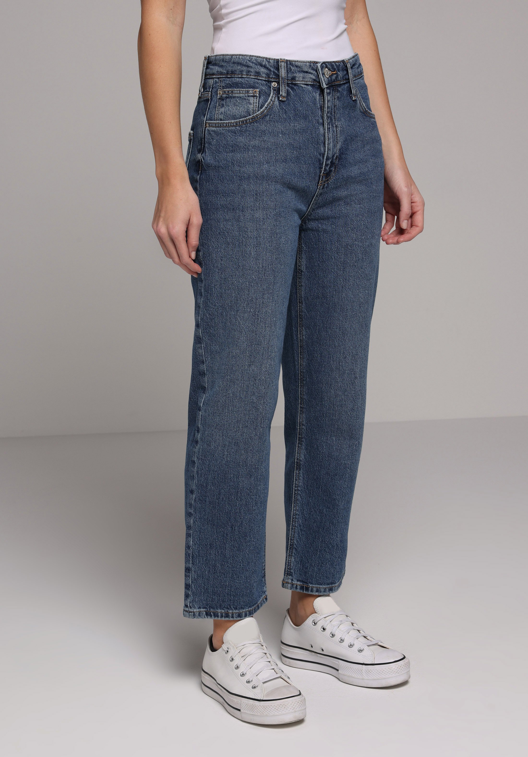 Straight Fit   Kadın Mid İndigo Denim Jean Pantolon