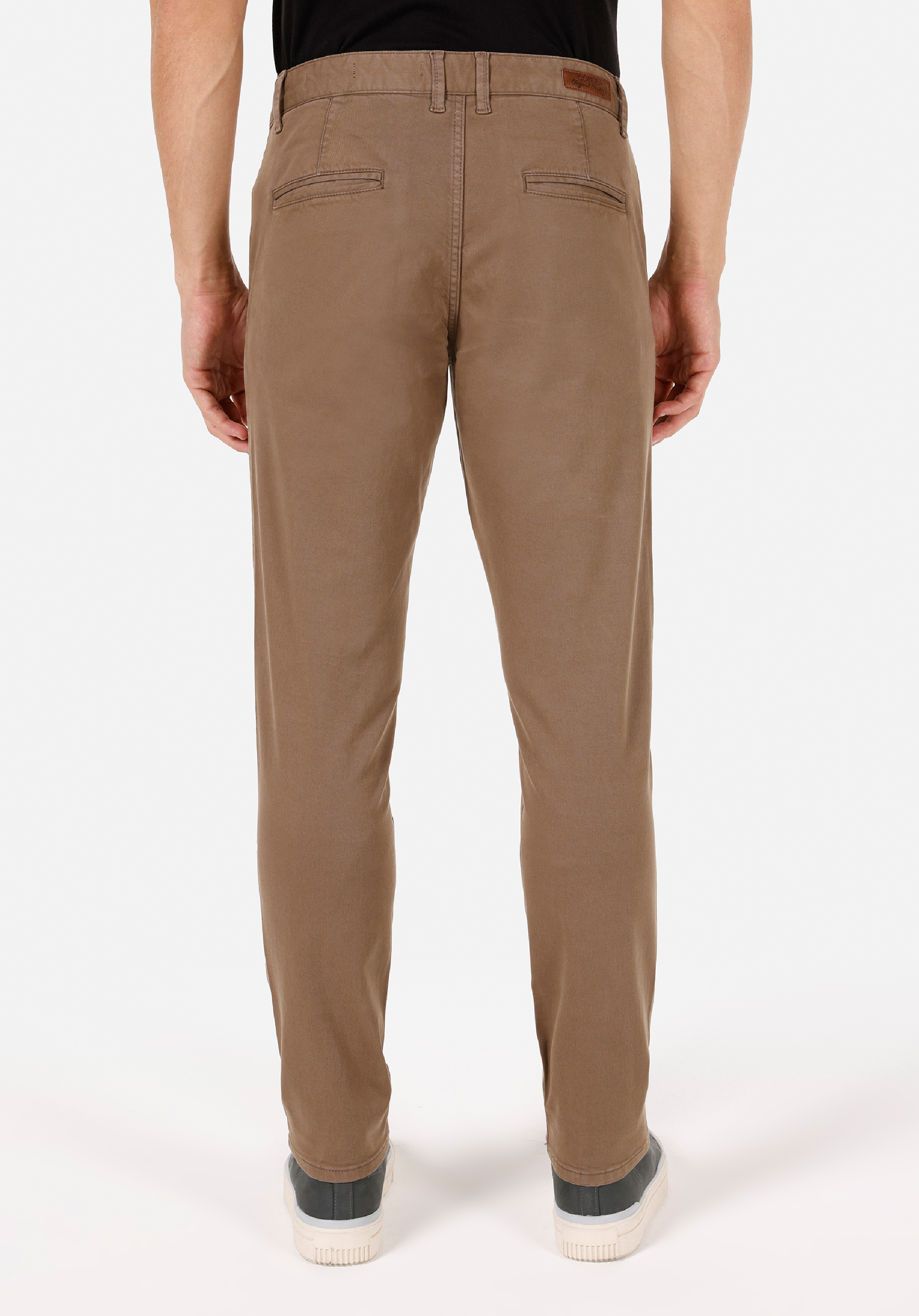 Slim Fit Orta Bel Düz Paça Erkek Kahverengi  Pantolon