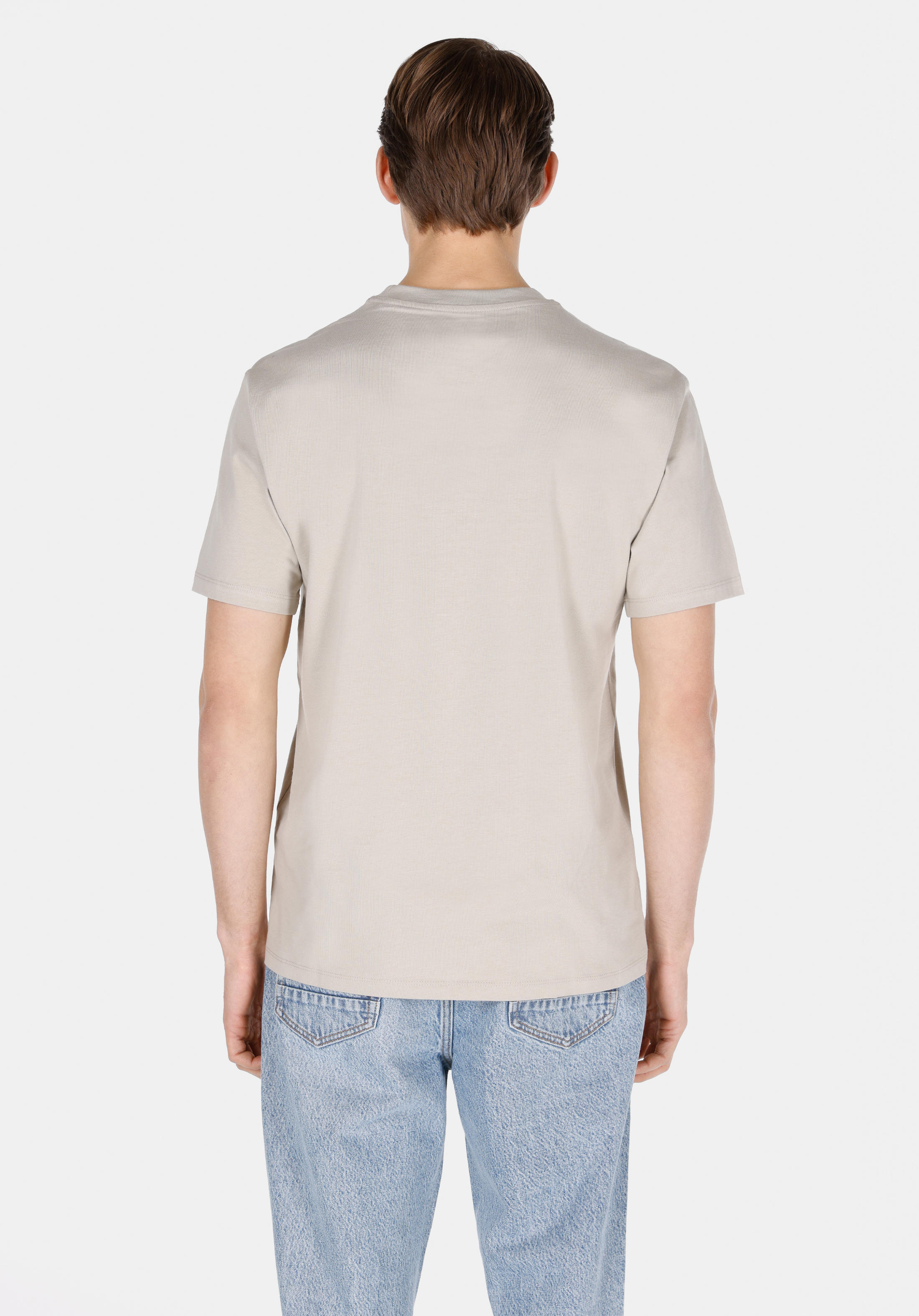 Comfort Fit Yuvarlak Yaka Düz Erkek Bej Kısa Kol Tişört