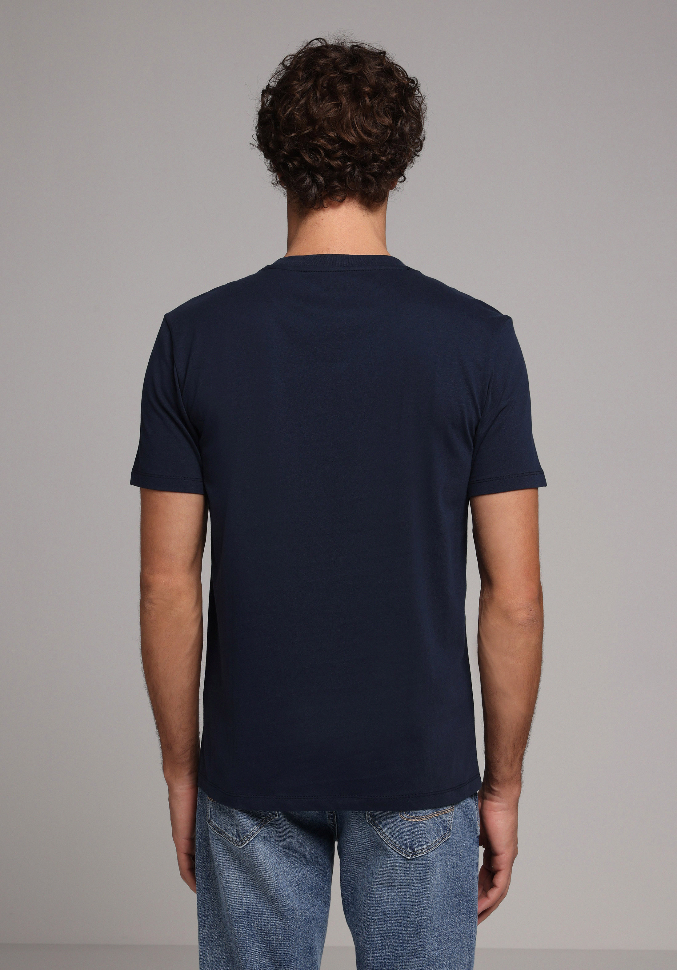 Regular Fit Yuvarlak Yaka Düz Erkek Lacivert Kısa Kol Tişört
