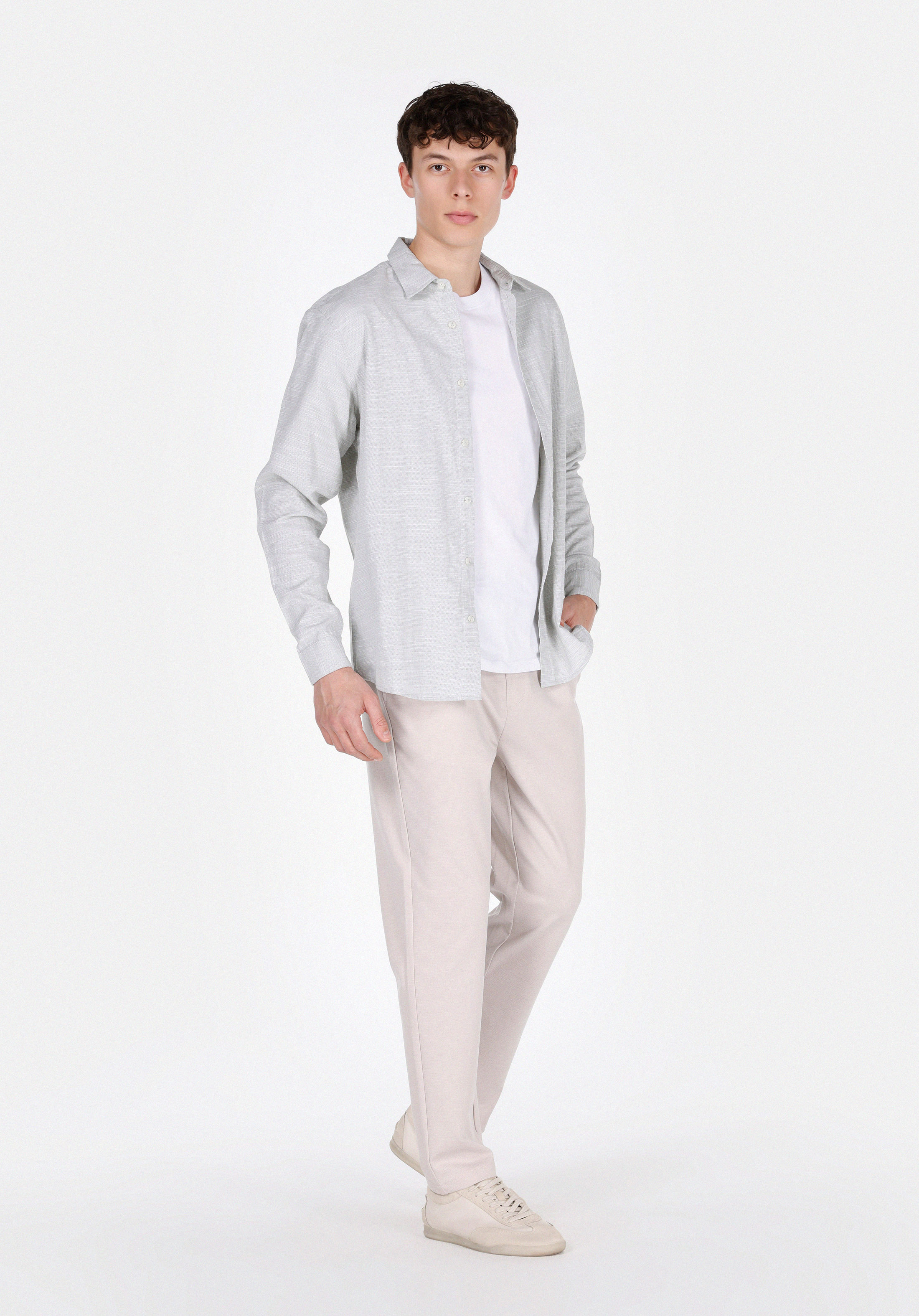 Slim Fit Orta Bel Uzun Paça Erkek Bej  Pantolon