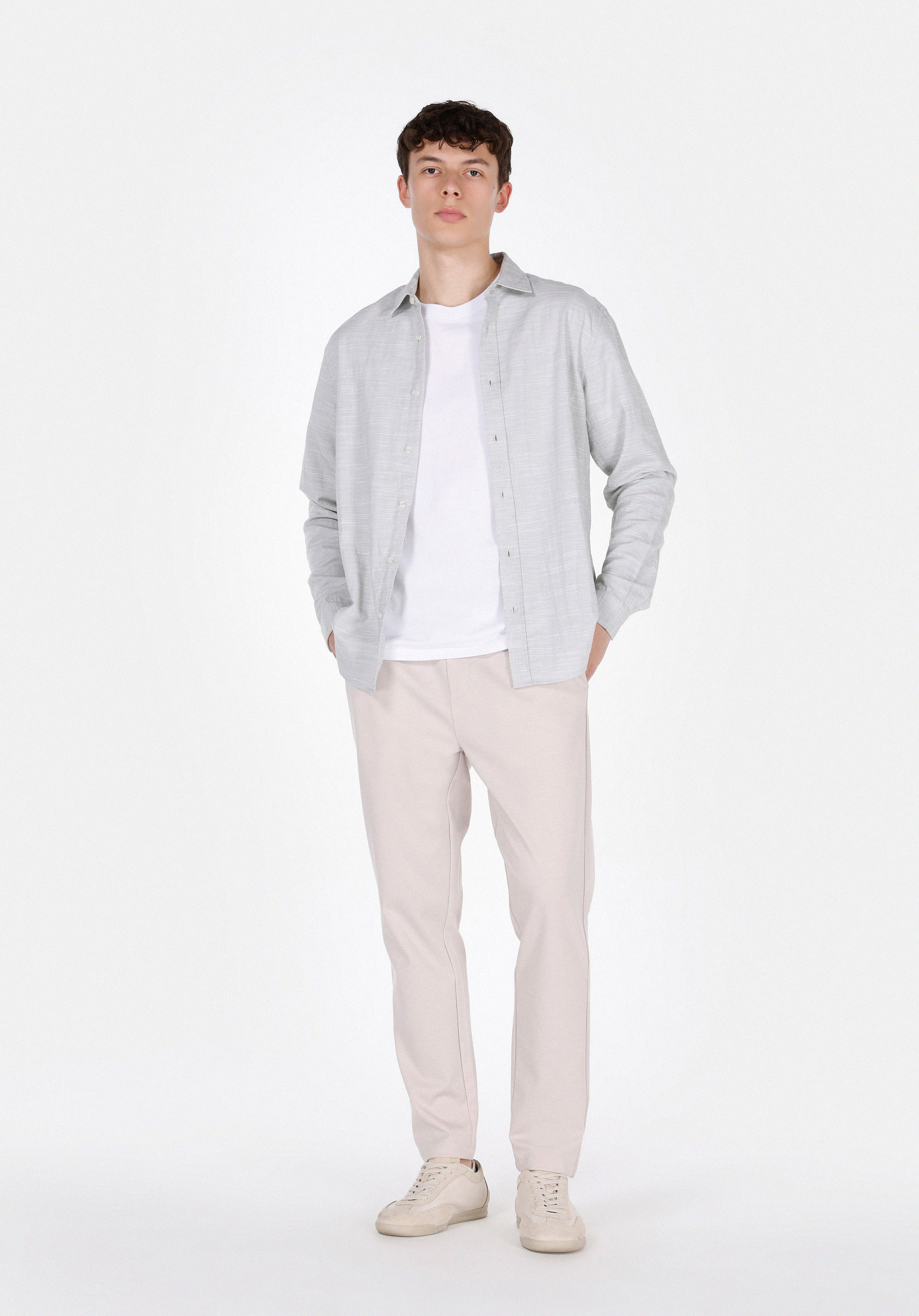 Slim Fit Orta Bel Uzun Paça Erkek Bej  Pantolon