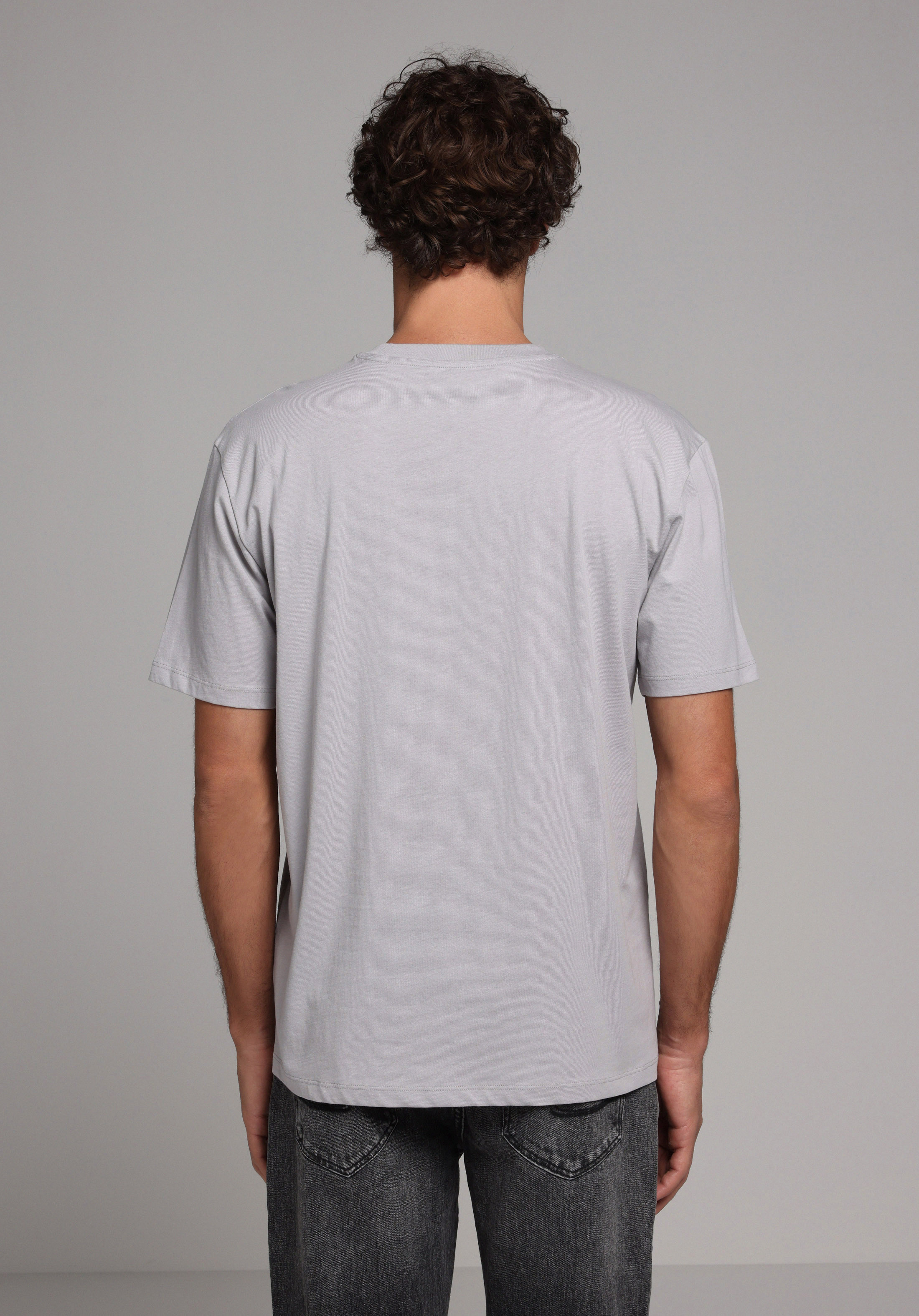 Comfort Fit Yuvarlak Yaka Düz Erkek Gri Kısa Kol Tişört