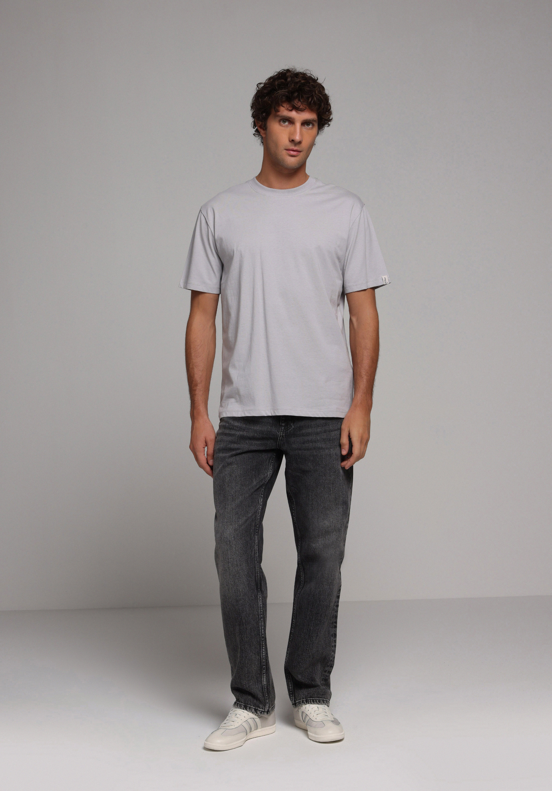 Comfort Fit Yuvarlak Yaka Düz Erkek Gri Kısa Kol Tişört
