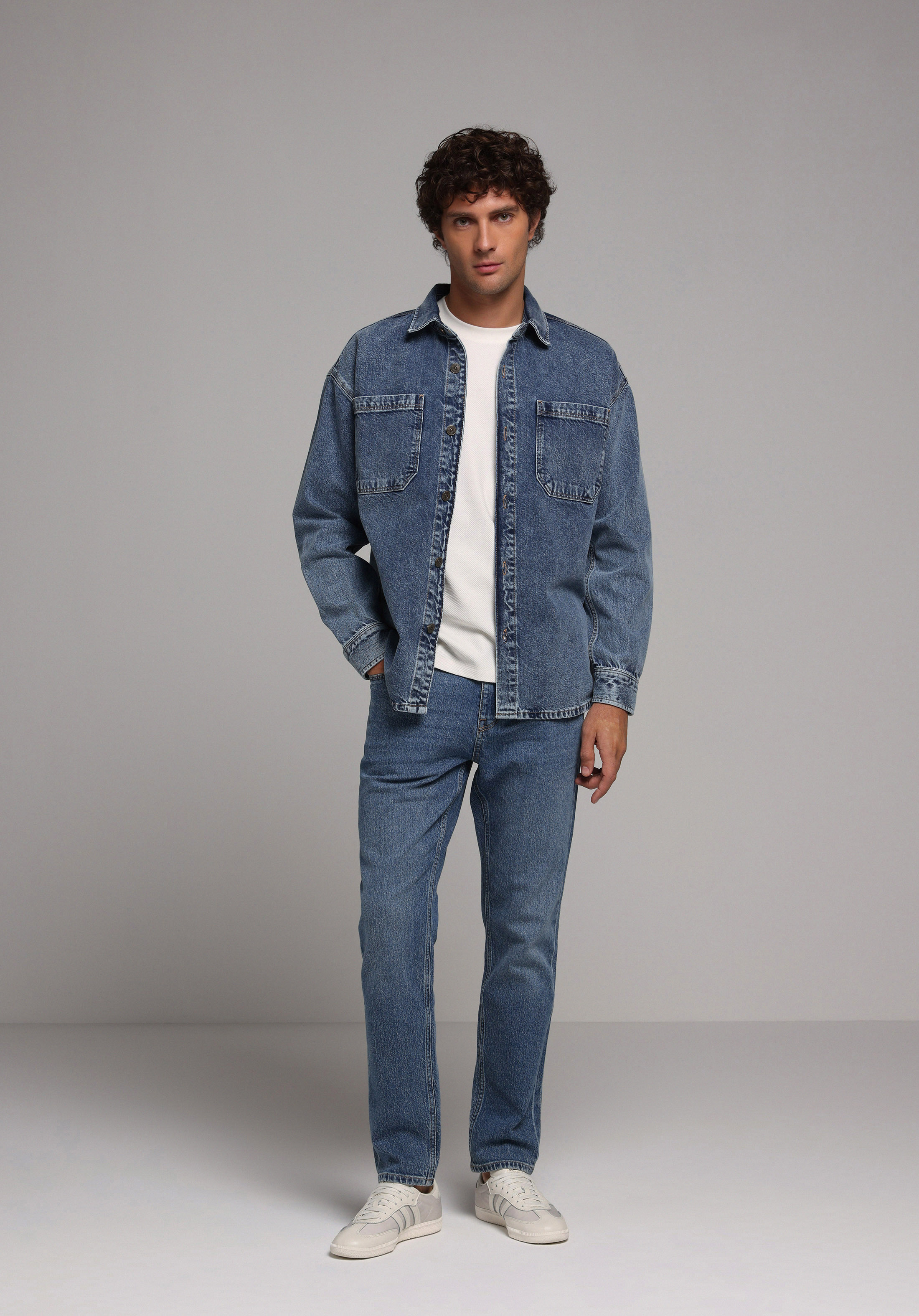 Regular Fit   Erkek Mid İndigo Denim Jean Pantolon