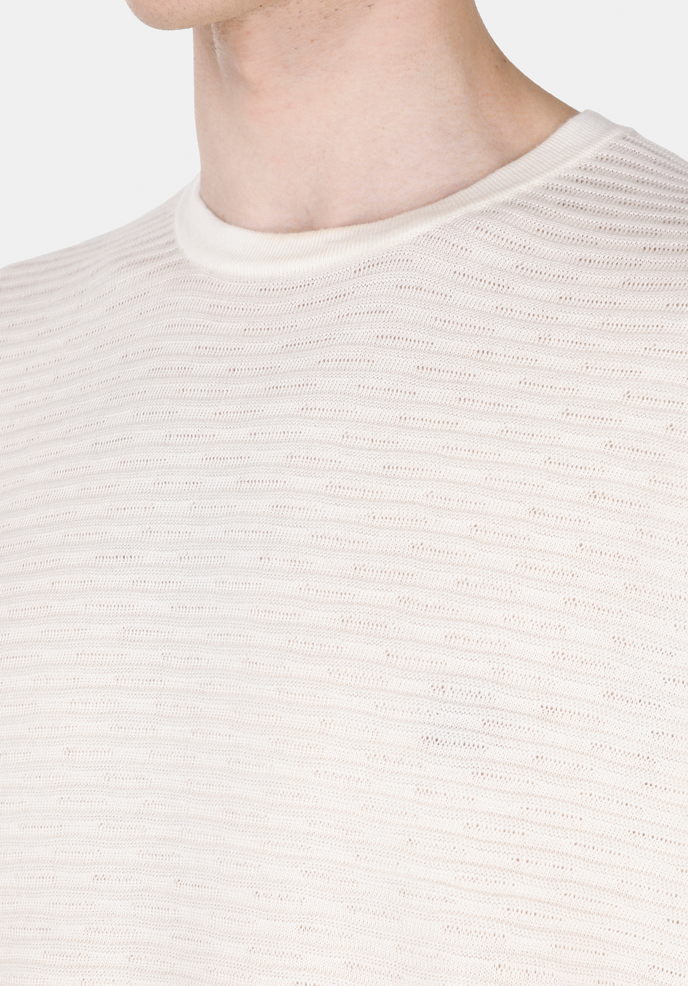 Comfort Fit Yuvarlak Yaka  Erkek Beyaz Kısa Kol Kazak