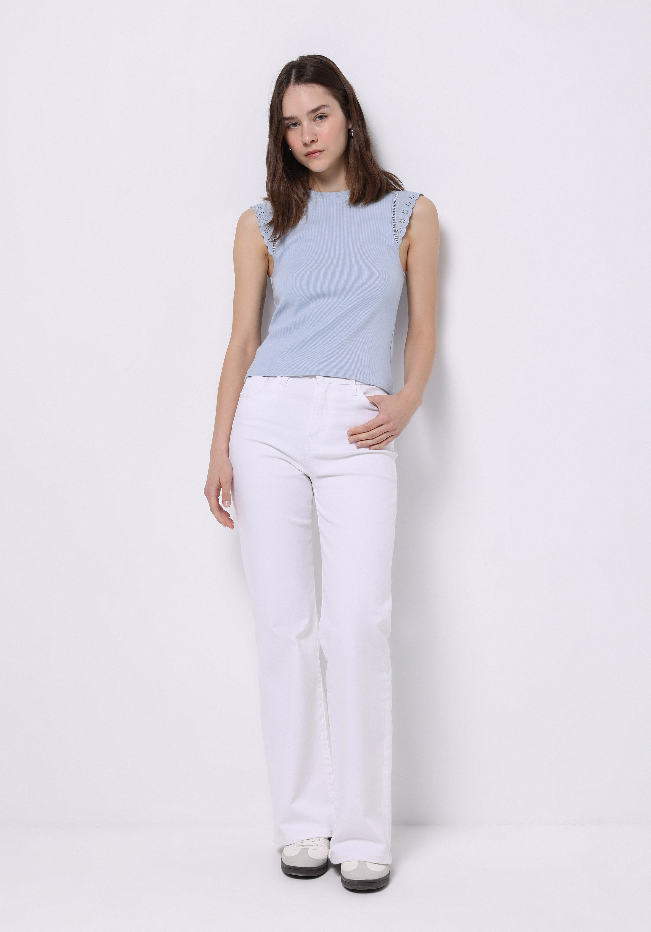 Slim Fit   Kadın Mavi Kısa Kol Tişört