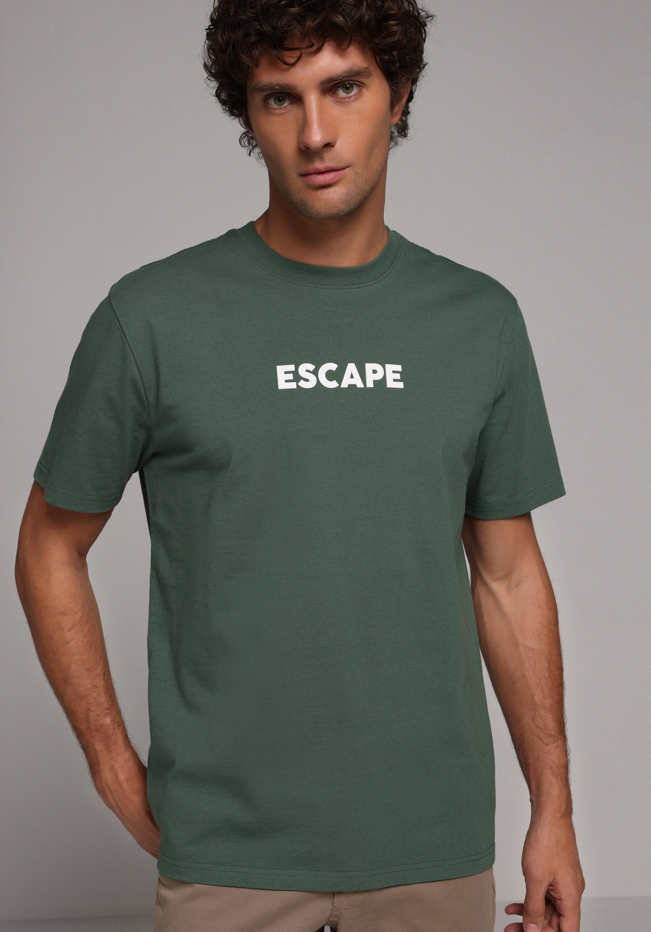 Comfort Fit Yuvarlak Yaka Düz Erkek Yeşil Kısa Kol Tişört