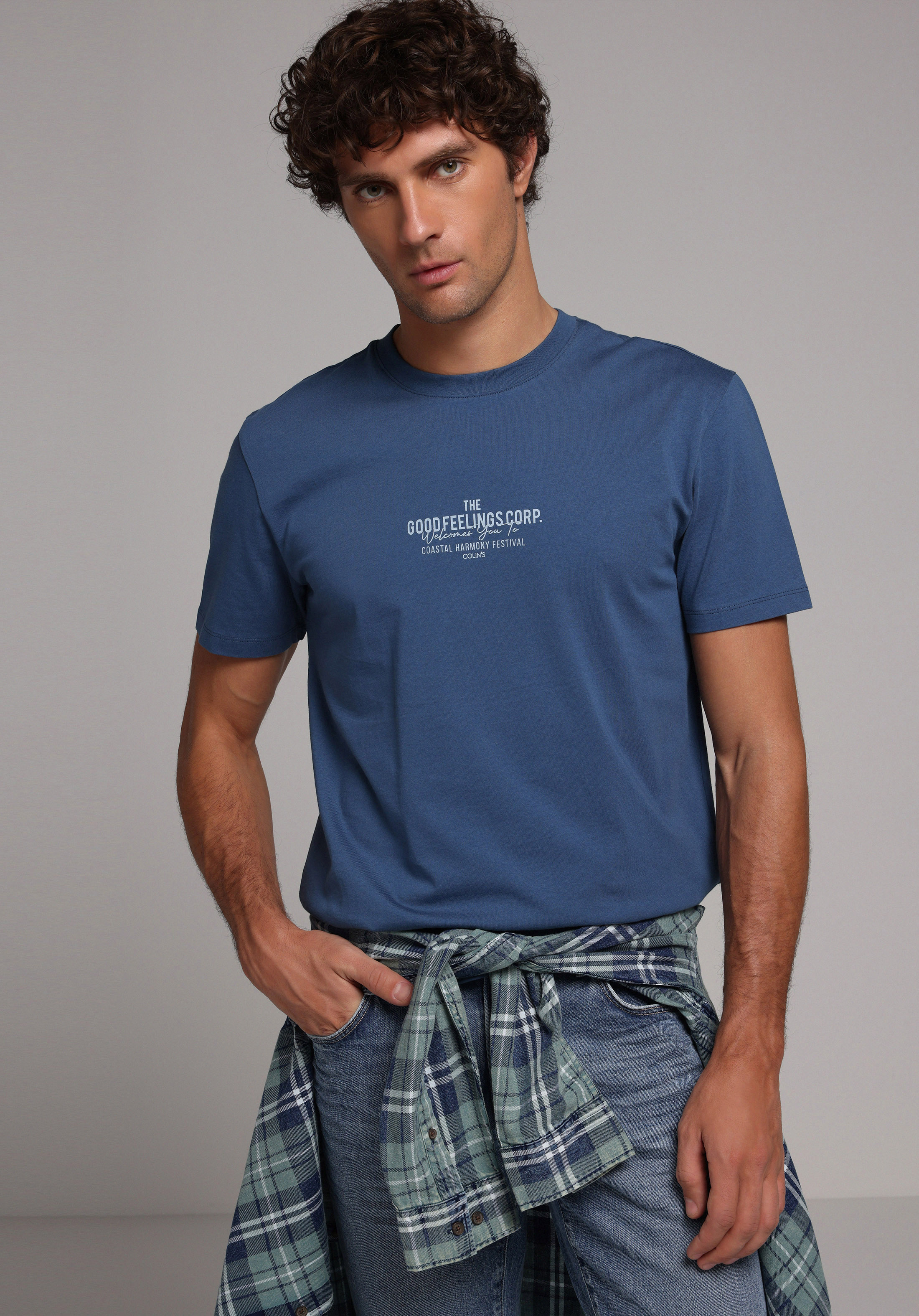 Regular Fit Yuvarlak Yaka Düz Erkek Mavi Kısa Kol Tişört