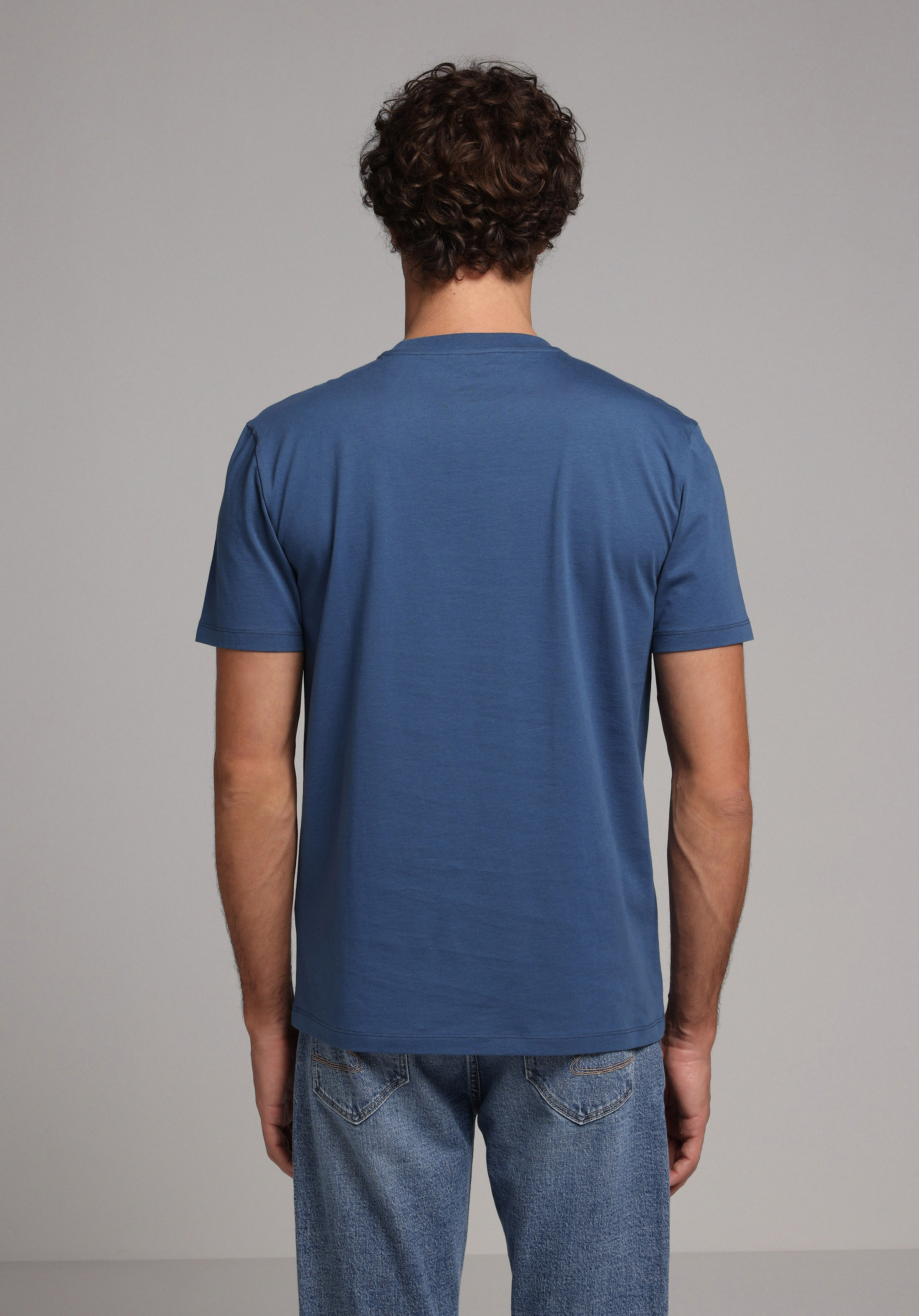 Regular Fit Yuvarlak Yaka Düz Erkek Mavi Kısa Kol Tişört
