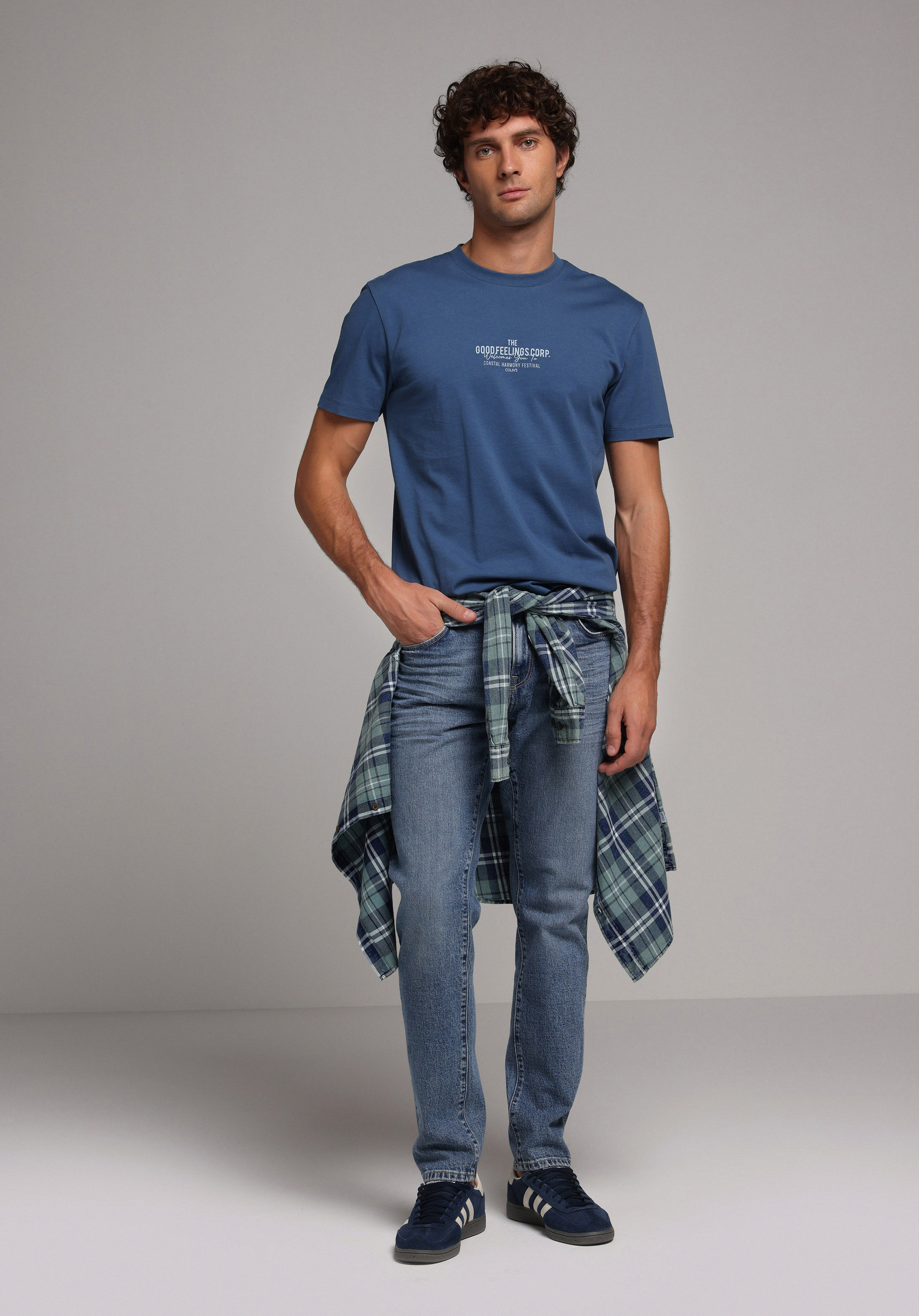 Regular Fit Yuvarlak Yaka Düz Erkek Mavi Kısa Kol Tişört