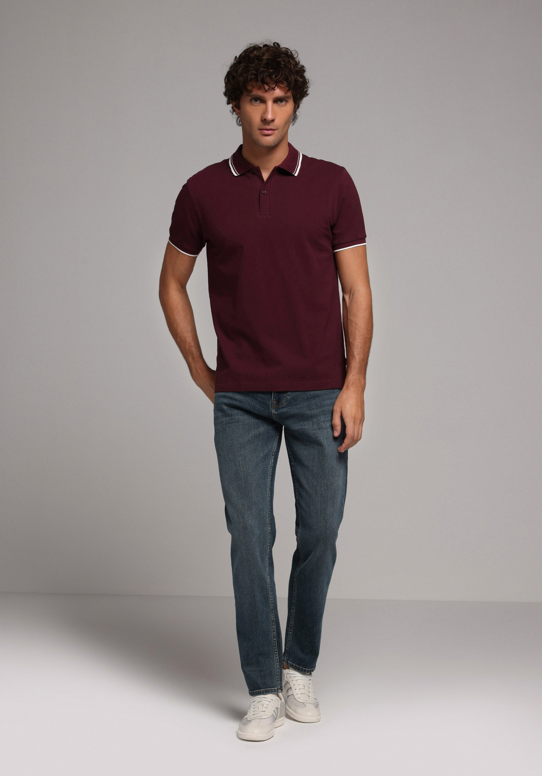 Regular Fit Polo Yaka Düz Erkek Mor Kısa Kol Tişört