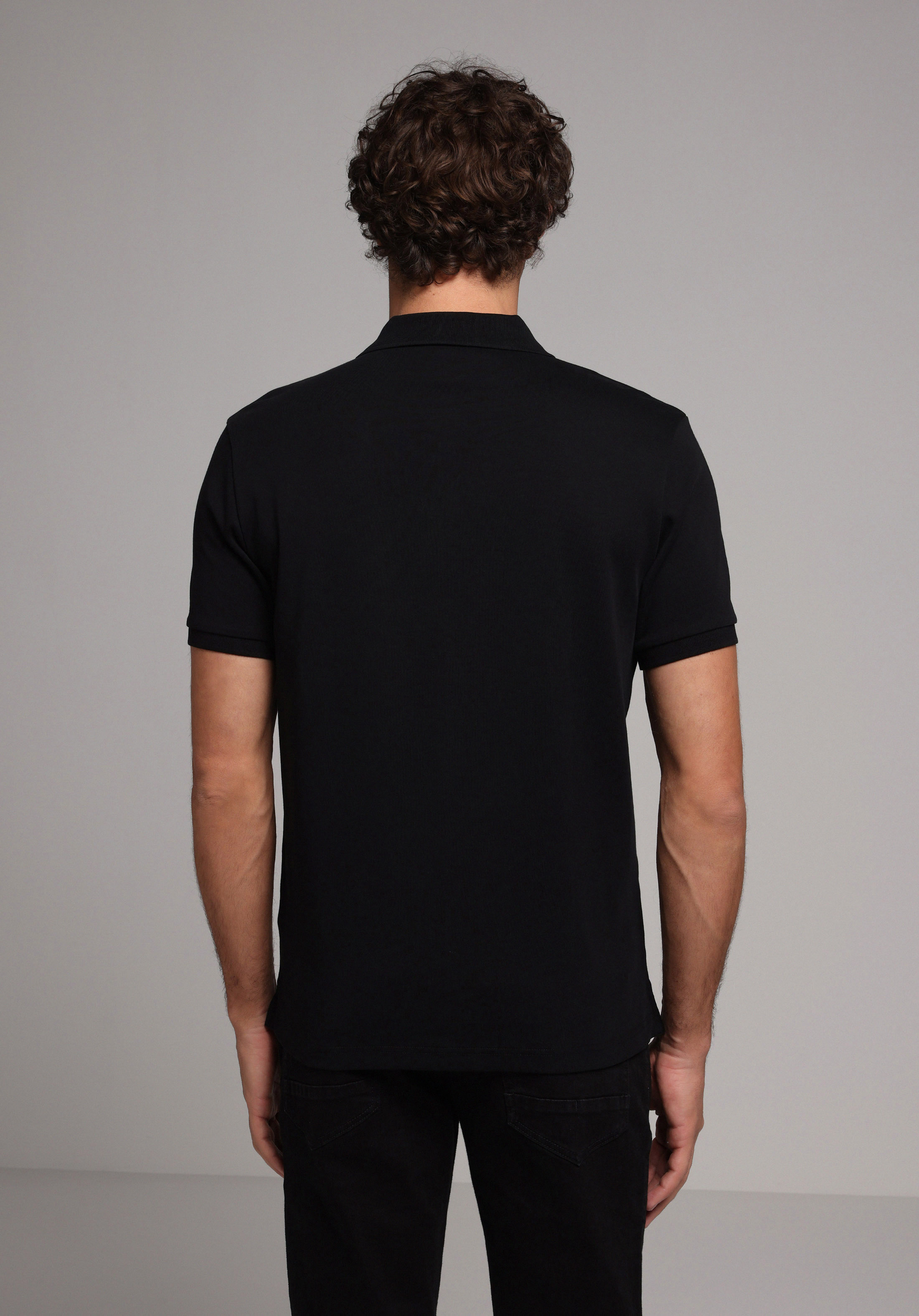 Regular Fit Polo Yaka Düz Erkek Siyah Kısa Kol Tişört