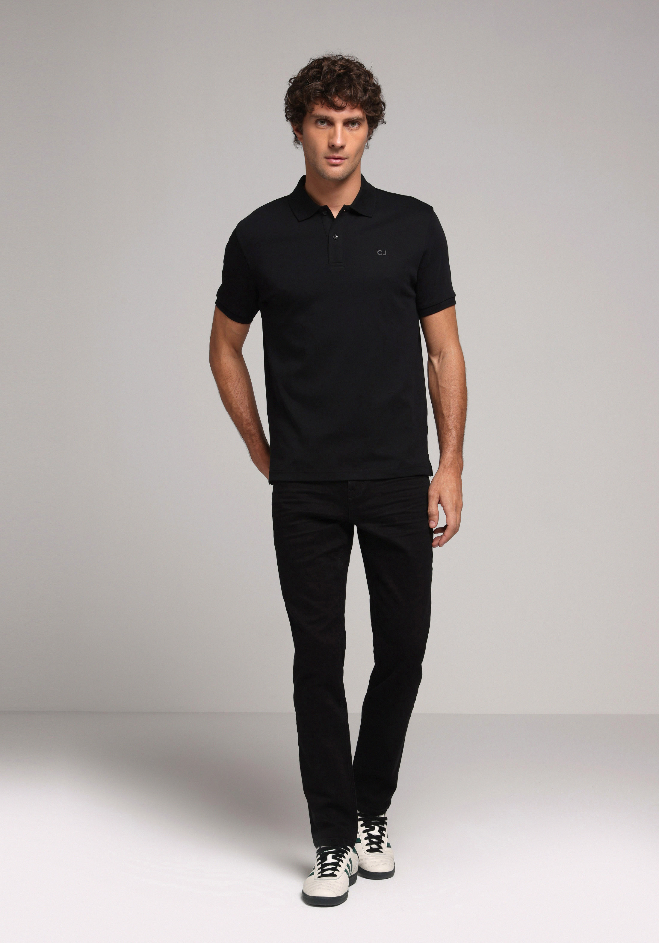 Regular Fit Polo Yaka Düz Erkek Siyah Kısa Kol Tişört