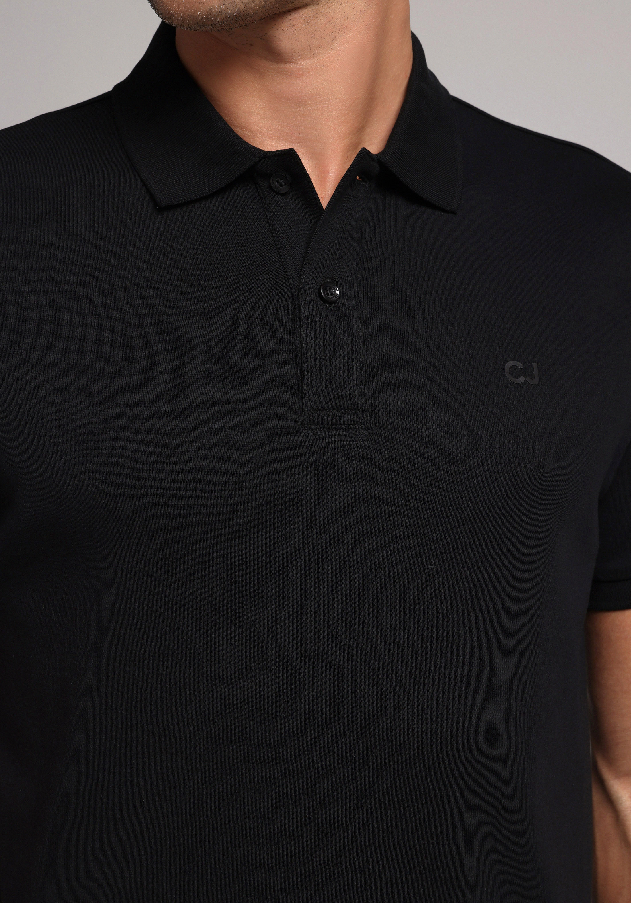 Regular Fit Polo Yaka Düz Erkek Siyah Kısa Kol Tişört