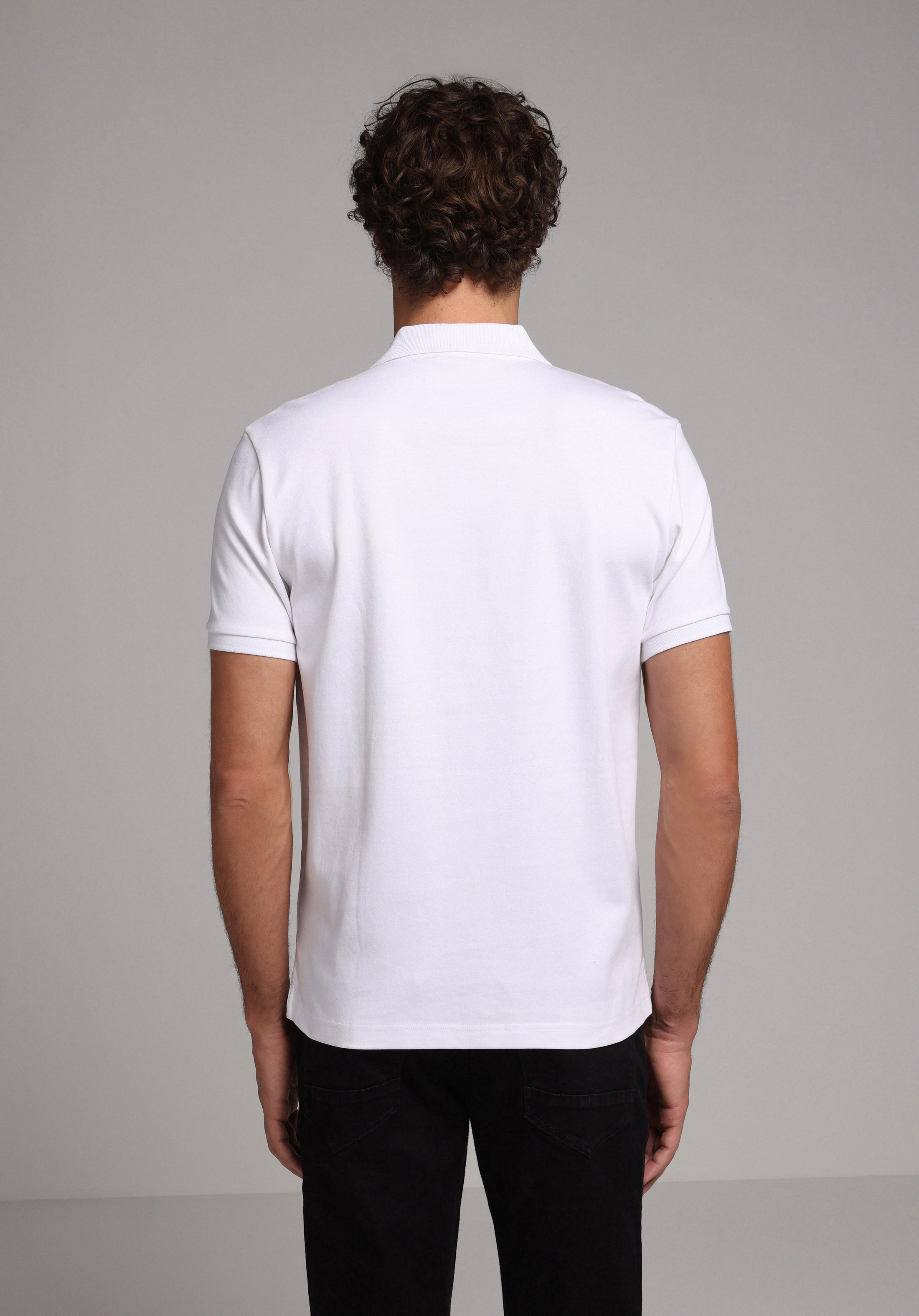 Regular Fit Polo Yaka Düz Erkek Beyaz Kısa Kol Tişört