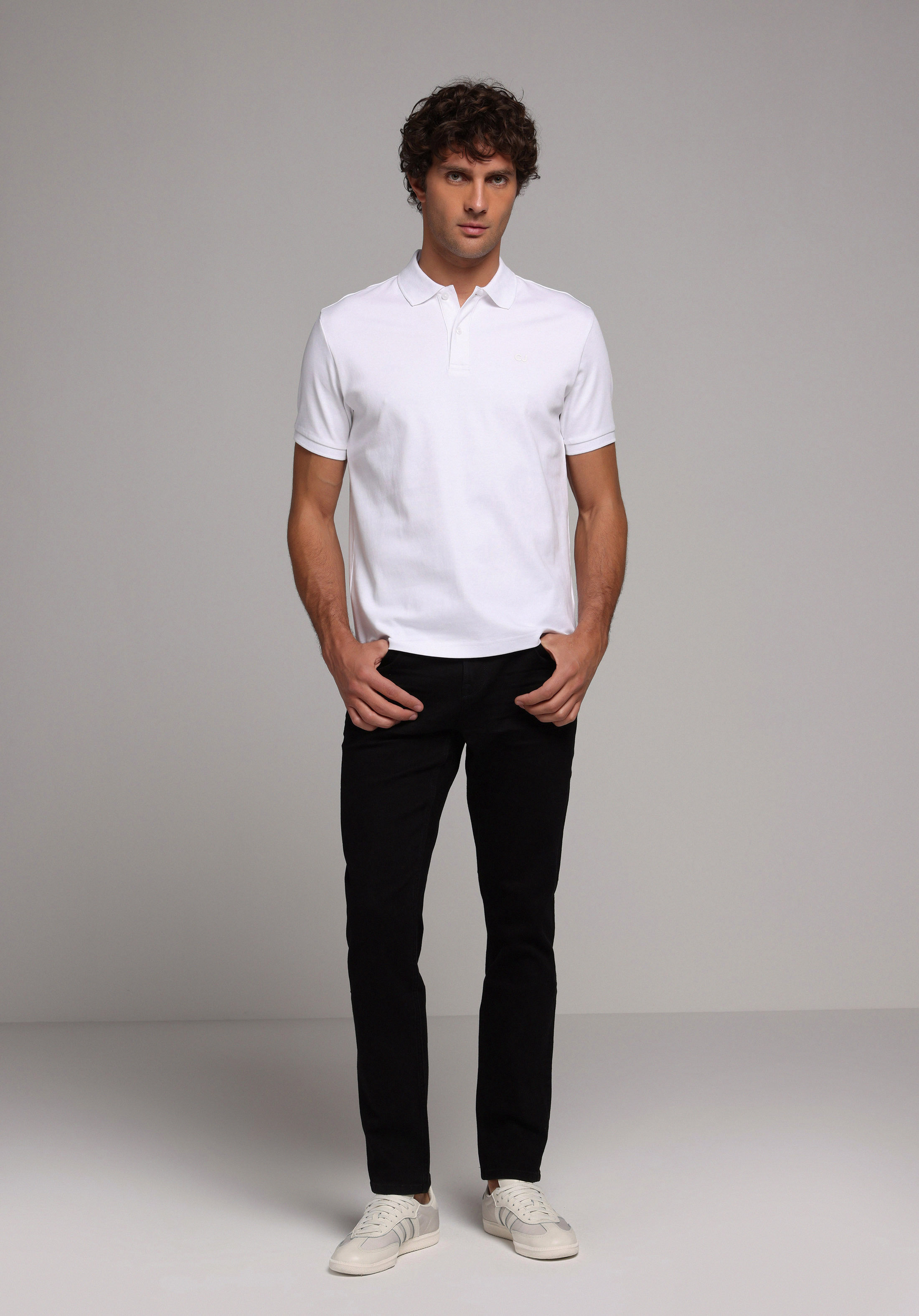 Regular Fit Polo Yaka Düz Erkek Beyaz Kısa Kol Tişört