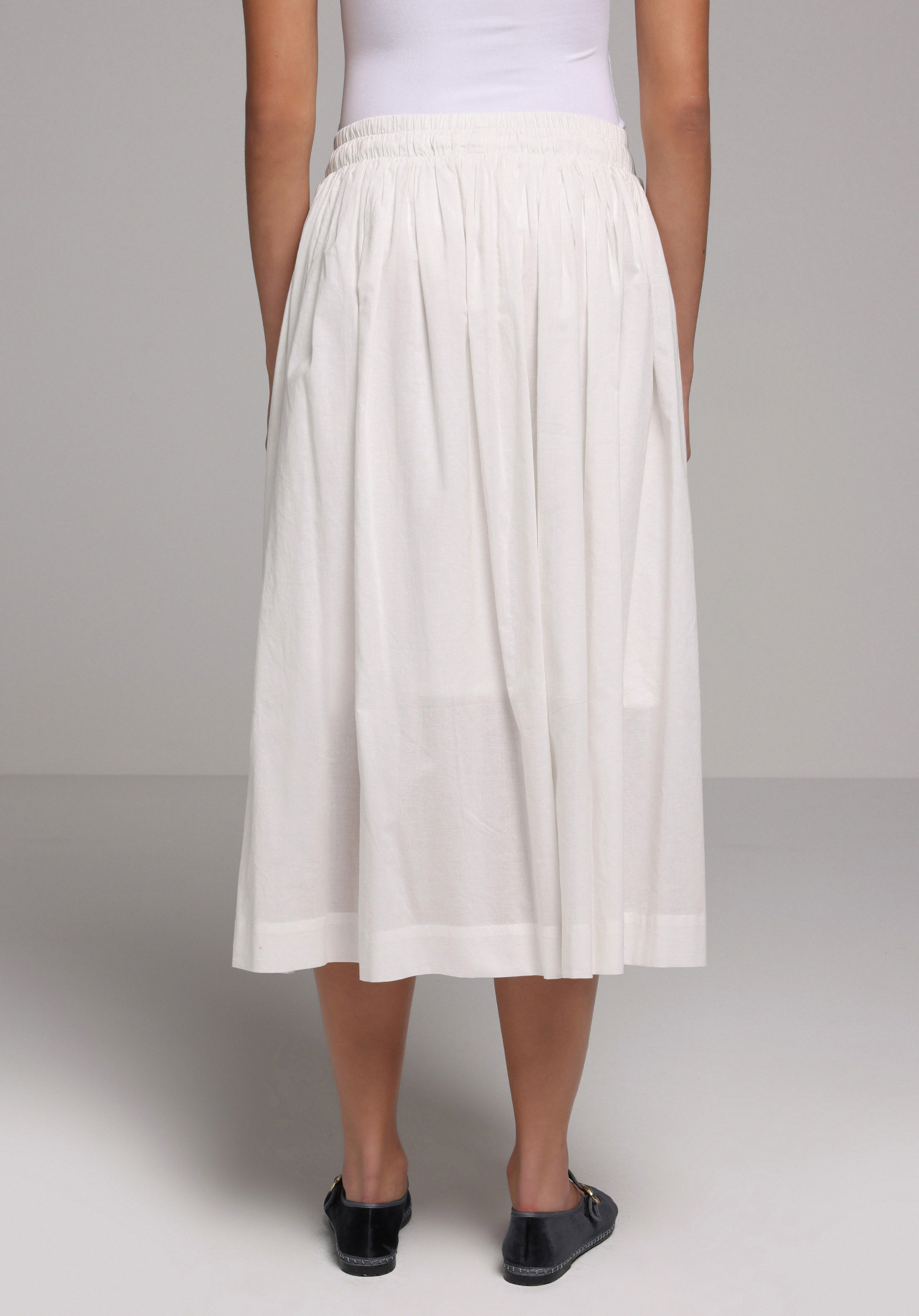 Midi Düz  Kadın Beyaz Etek
